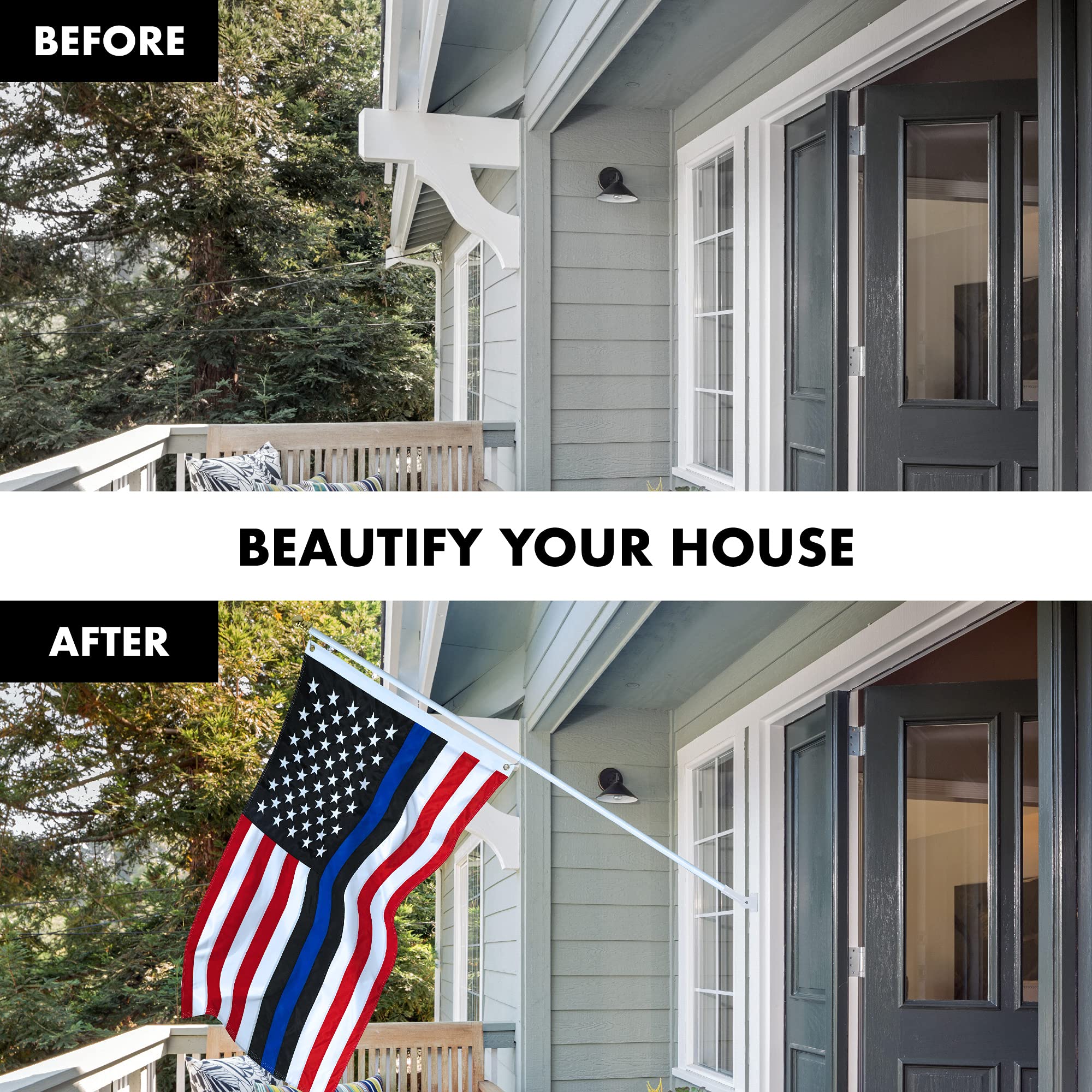 5ft Spinning Flagpole with Blue Lives Matter Flag - White Aluminum Pole, 2x3ft Embroidered Flag with Brass Grommets (Included) - Perfect for Backyard, Patriotic Displays & Police Support Events