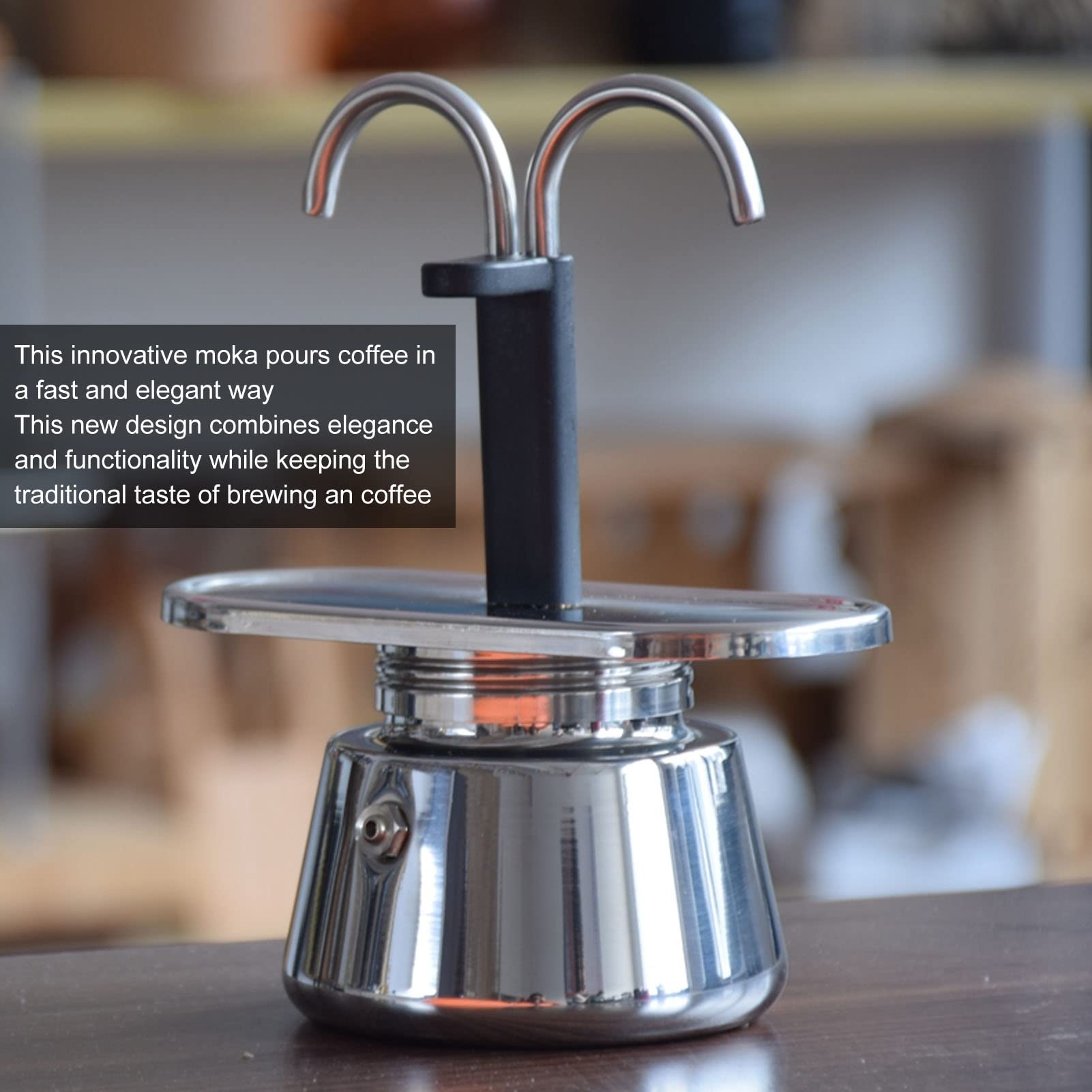 2 Cup Stovetop Espresso Maker - 100ML Stainless Steel Double Spout Moka Pot for Perfect Italian Coffee | Ideal for Home, Office & Camping Brewing (Cups Not Included)