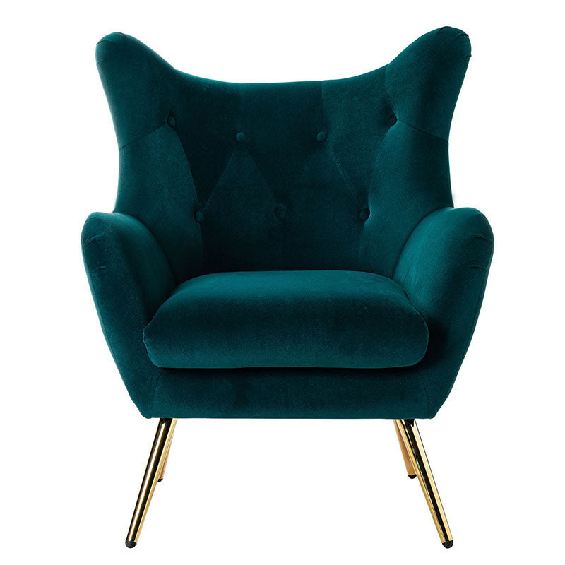 Luxury Isabelle Wingback Velvet Upholstered Armchair - High Back Accent Chair with Sturdy Metal Legs for Living Room, Bedroom & Office Decor
