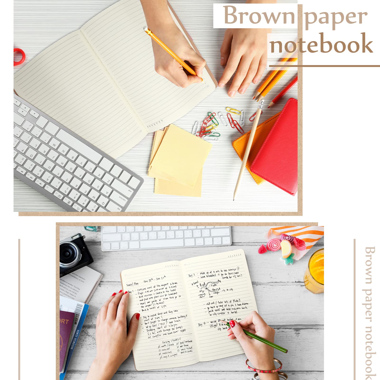 Gersoniel 24-Pack A4 Kraft Notebooks - Brown Lined Paper Journals, 8.5 x 11 Inch Memo Books with 72 Pages - Perfect for School, Office & Travel Note Taking, Writing Diary, Planner & Subject Organization