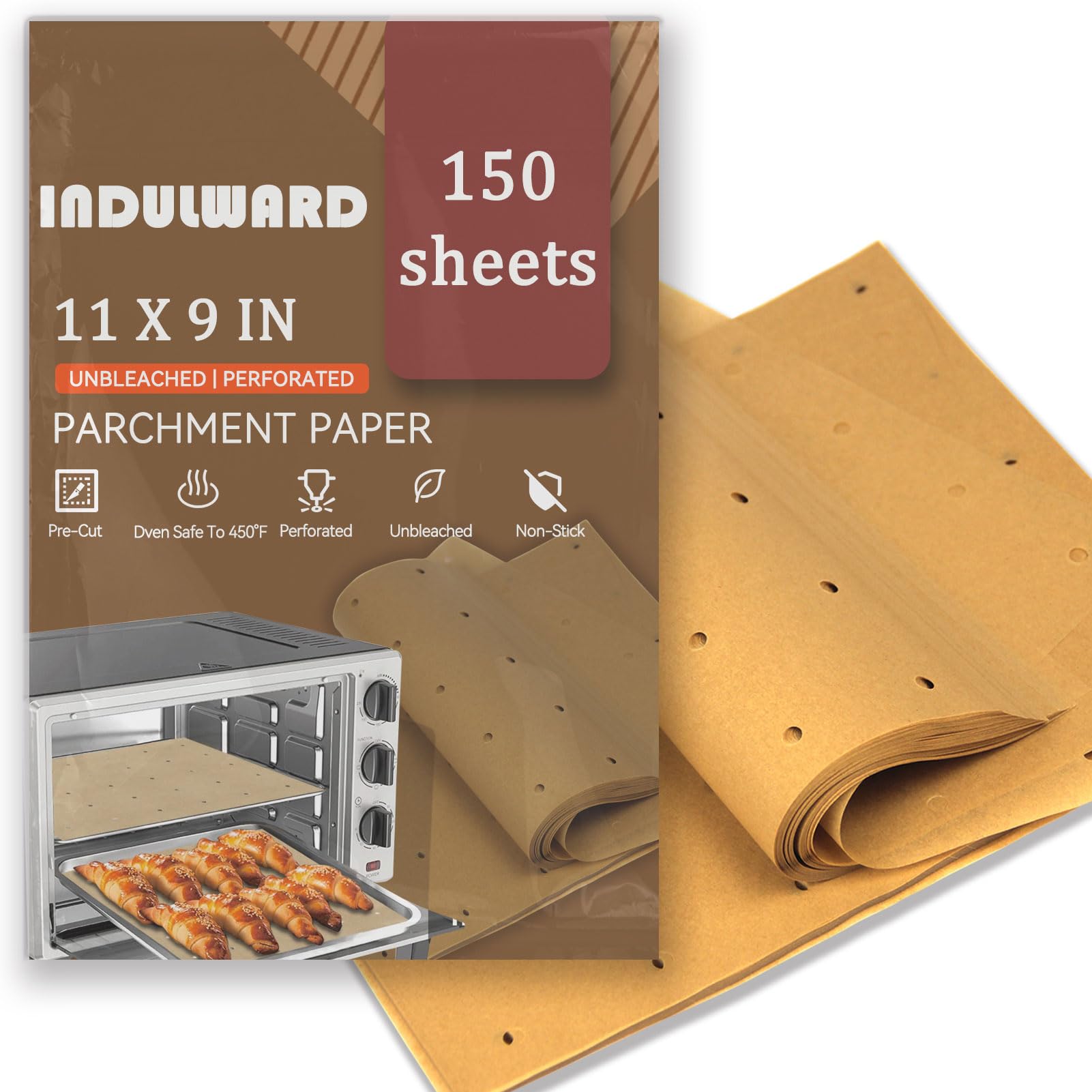 Disposable Perforated Air Fryer Liners 9x11 Inch - 150 Pcs Parchment Paper Sheets for Baking, Cooking & Air Frying | Compatible with Cuisinart, Ninja Foodi, Cosori, Breville & More | Perfect for Roasting, Reheating & Healthy Meal Prep