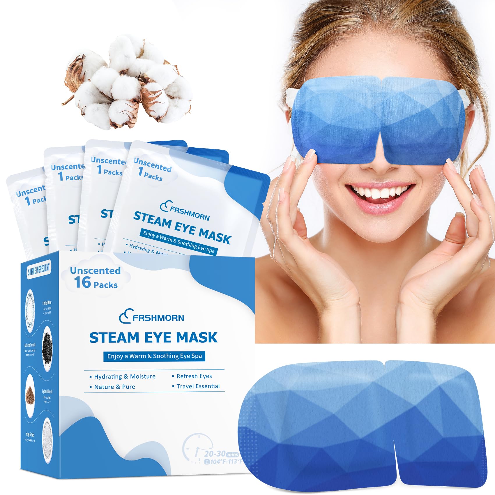 16 Pack Self-Heating Steam Eye Masks for Sleeping - Warm Compress for Dry Eyes & Relaxation - Disposable Eye Mask for Home, Office, Spa & Travel - Perfect for Stress Relief, Insomnia & Jet Lag