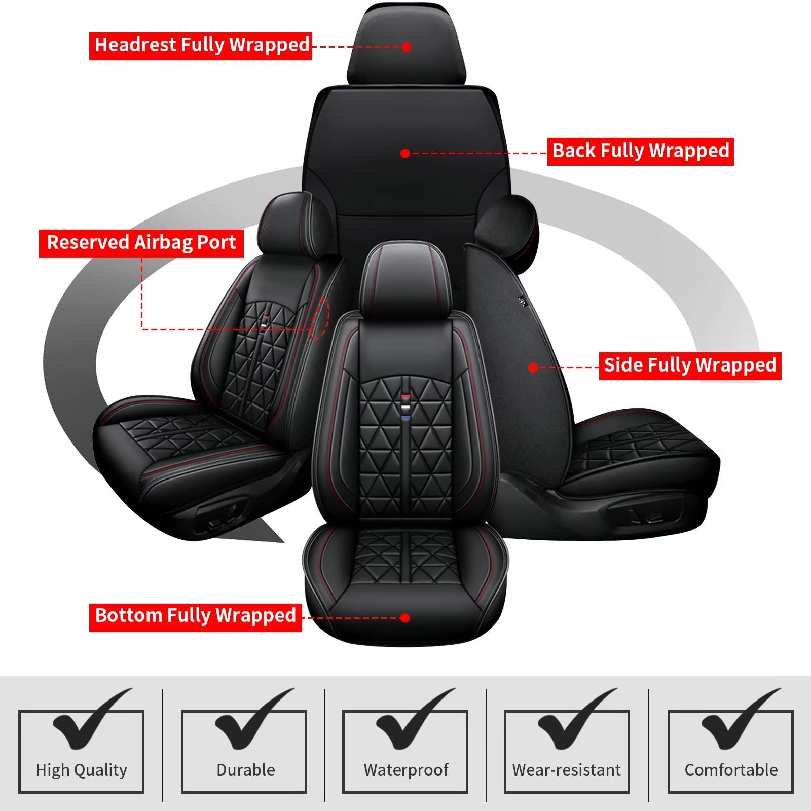 Premium Faux Leather Waterproof Car Seat Covers Full Set for Chevrolet Chevy Equinox 2011-2025 - 5 Seat Protectors in Black | Perfect for Daily Commute, Road Trips & Family Protection
