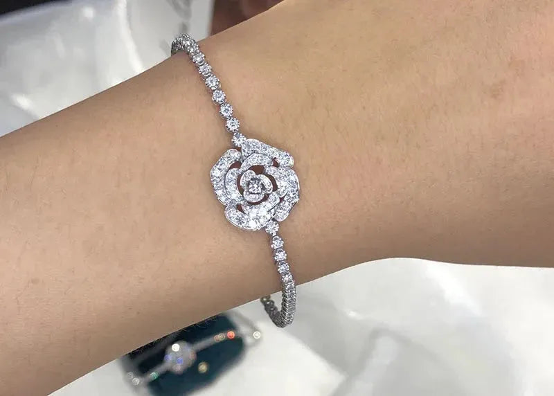 18K White Gold Diamond Bracelet for Women - 1.75 Carat Real Natural Diamonds, Shiny Flower Design Wedding Jewelry | Perfect for Bridal, Anniversary, and Special Occasion Gifts