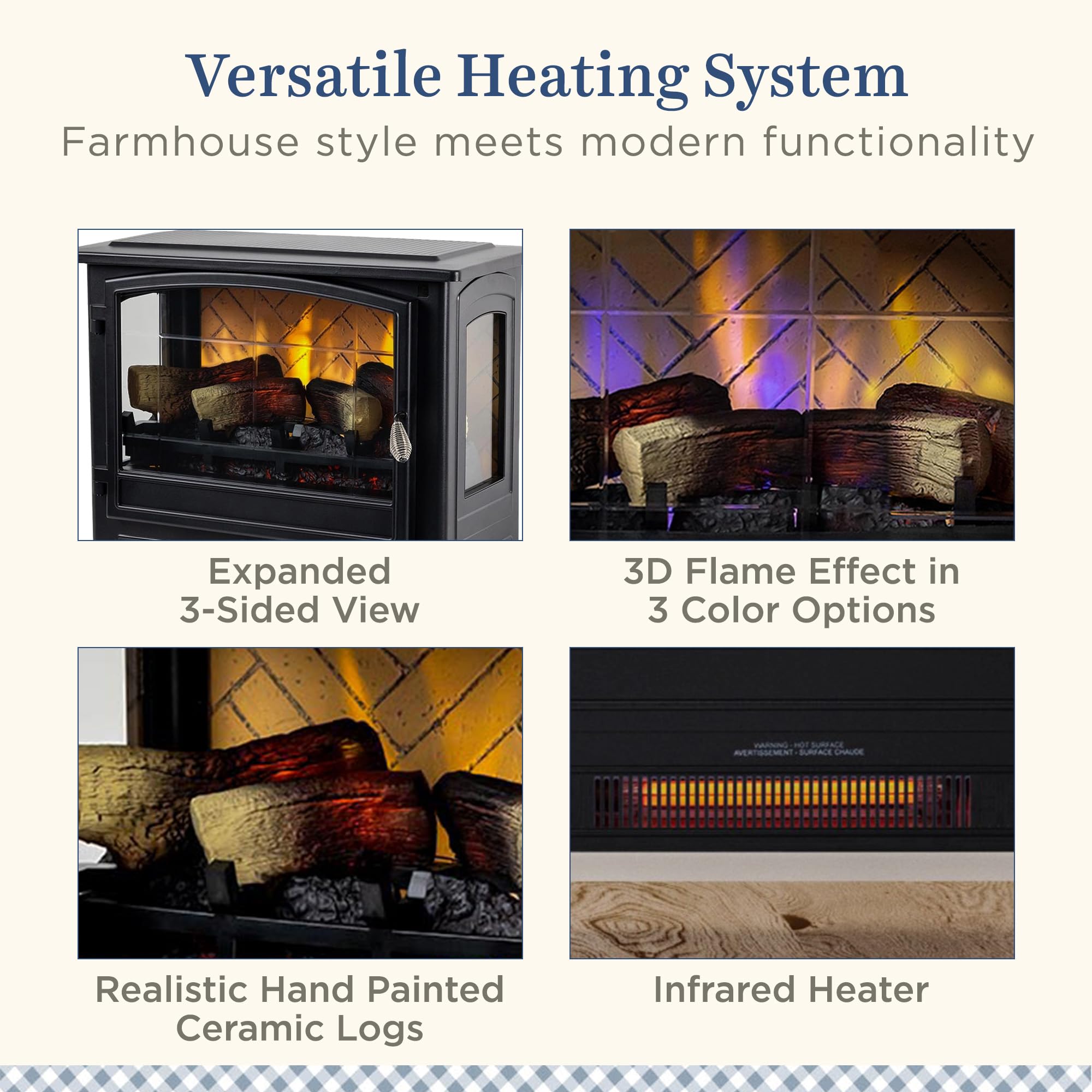 Black Infrared Freestanding Electric Fireplace Stove Heater - Remote Control, Adjustable Flame Colors, Metal Design with Faux Wood Logs | Supplemental Zone Heating for Living Room, Bedroom & Office