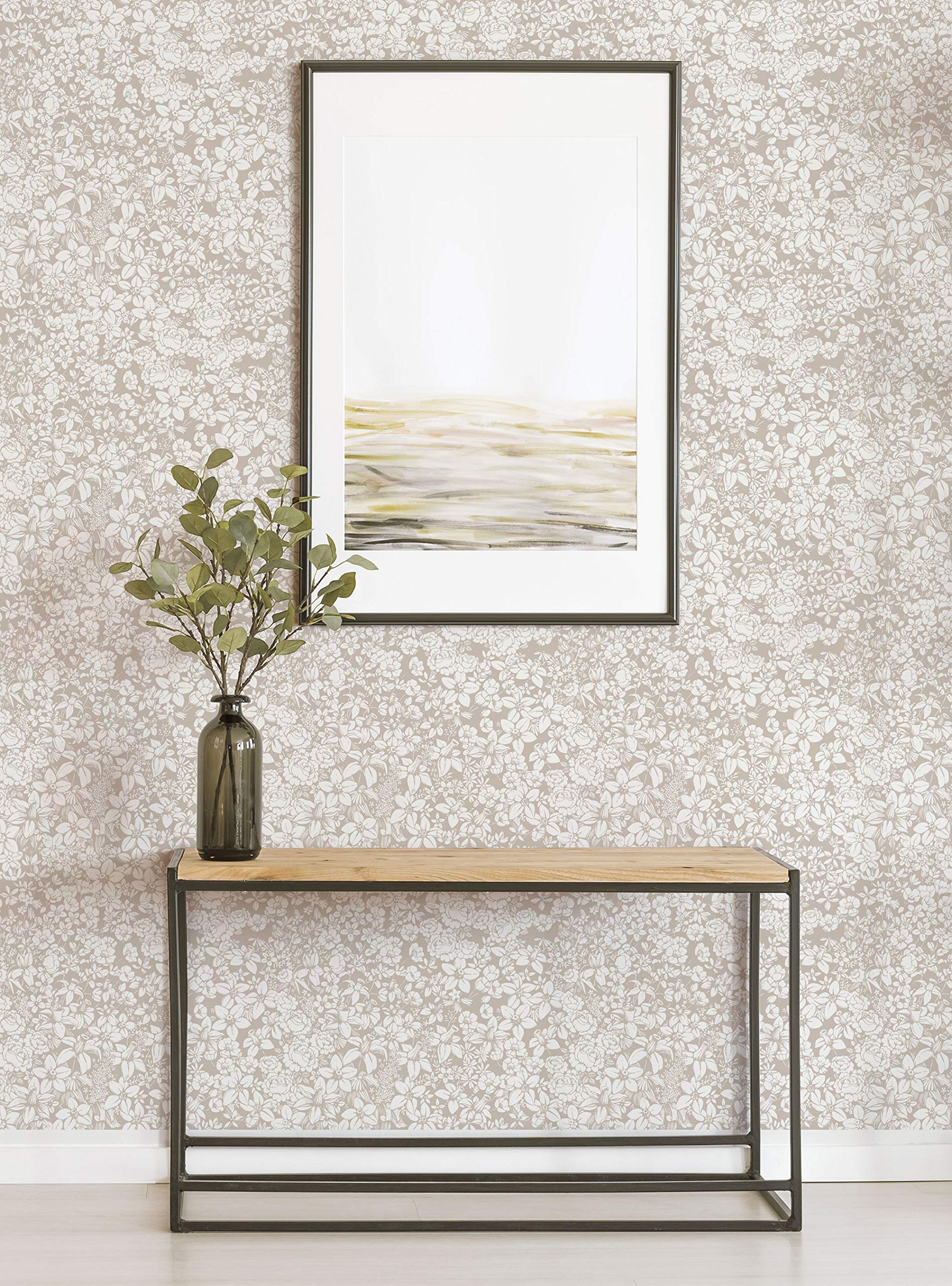 Simple Shapes Flower Land Peel and Stick Wallpaper - Self-Adhesive Removable Wallpaper (2ft x 9ft Single Sheet, Beige) for Bedroom, Nursery, Living Room Decor