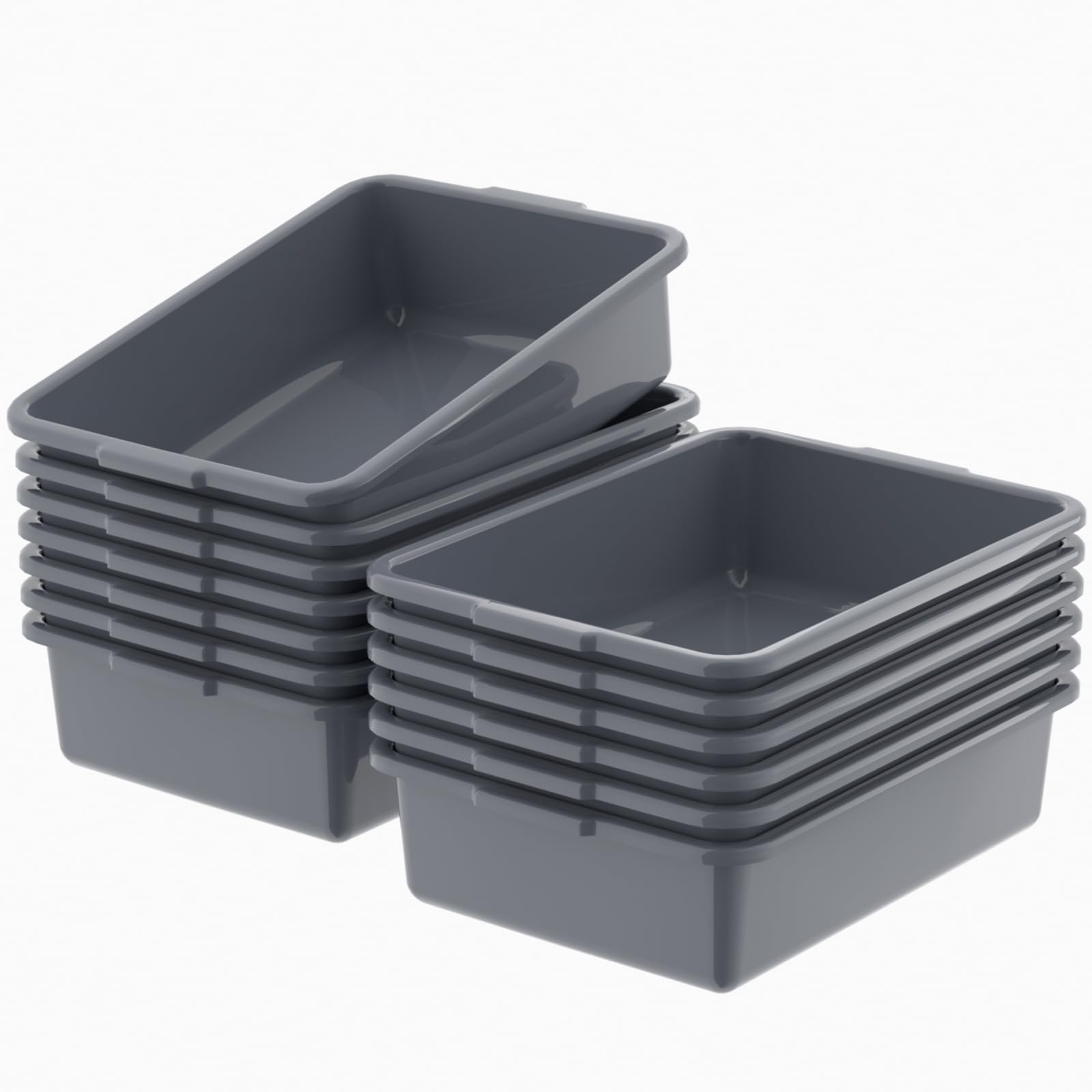 12-Pack Gray Commercial Plastic Bus Tubs – 13L Restaurant Dishwashing Containers for Kitchen, Food Service & Catering Use