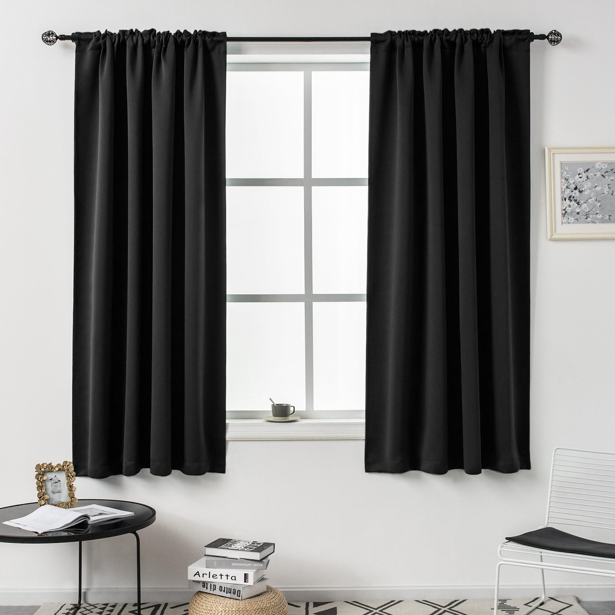 Dualife Blackout Curtains 54 Inch Length for Bedroom - Thermal Insulated Soundproof Room Darkening Curtains for Small Windows (Jet Black, 42W x 54L) - Perfect for Home Theater, Nursery & Light-Sensitive Sleepers