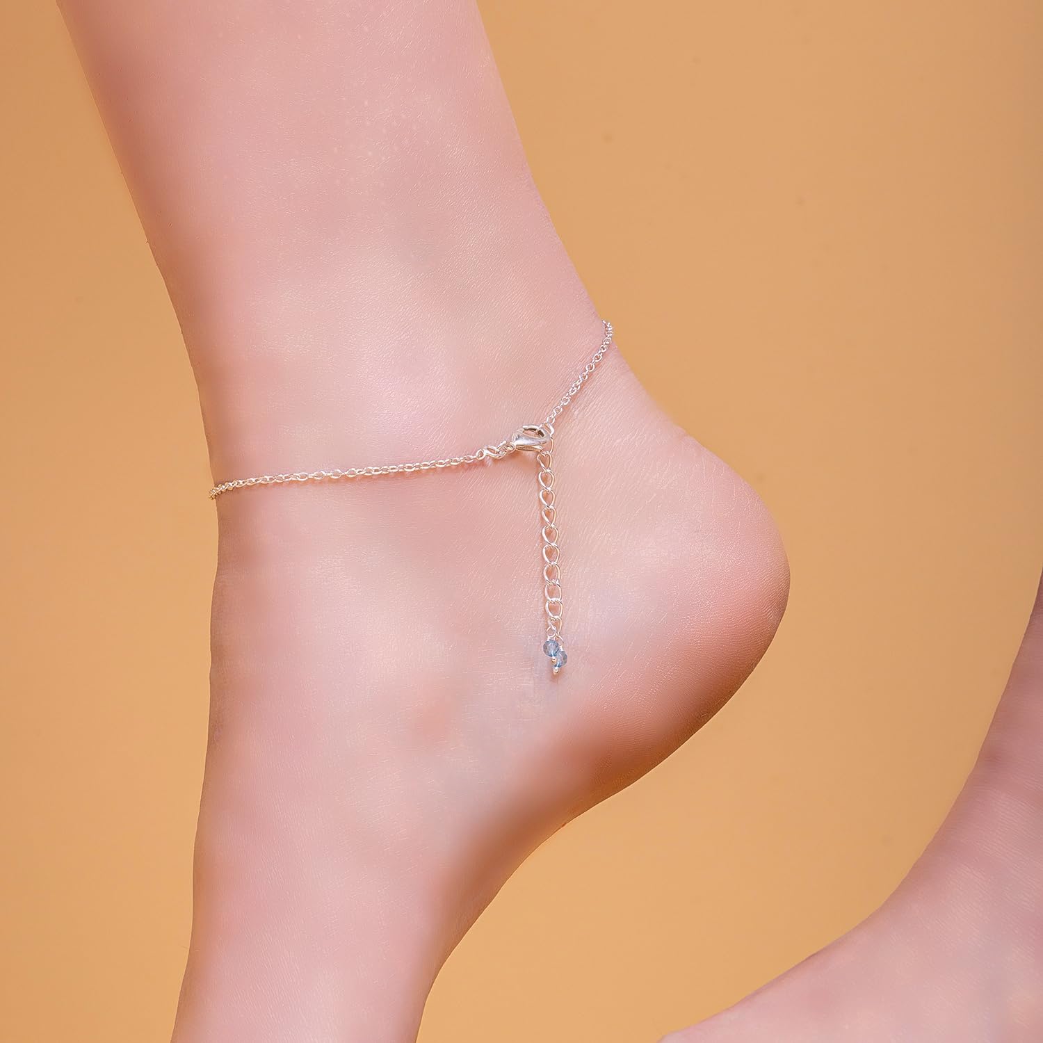 Natural White Moonstone Gemstone Beaded Anklet Bracelet - Handmade Silver Plated Adjustable Ankle Bracelet for Women | Spiritual Healing Jewelry, Mindfulness Gift for Yoga, Meditation & Boho Style