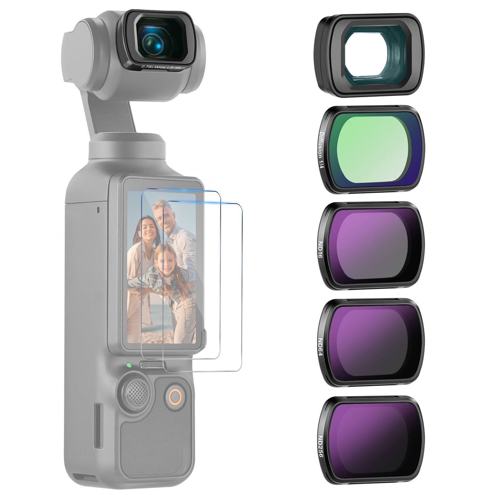 NEEWER FL B14 ND Filter Set with 0.75X Wide Angle Lens for DJI Osmo Pocket 3 - Professional Camera Filters for Cinematic Video Shooting, Vlogging, and Outdoor Photography