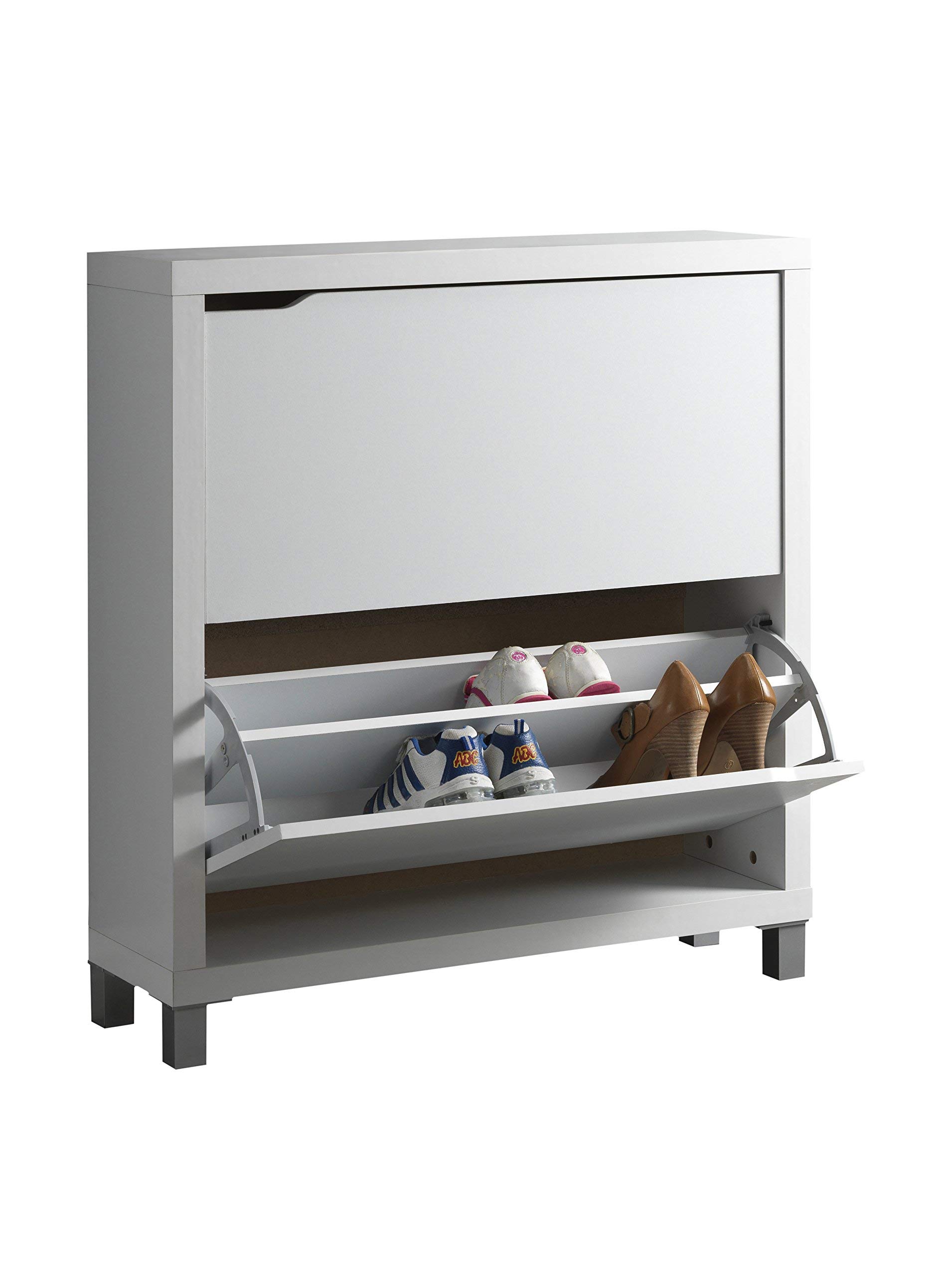 Baxton Studio Simms White Modern Shoe Cabinet - 12 Pair Storage Organizer with Adjustable Shelves for Entryway, Bedroom & Closet Organization