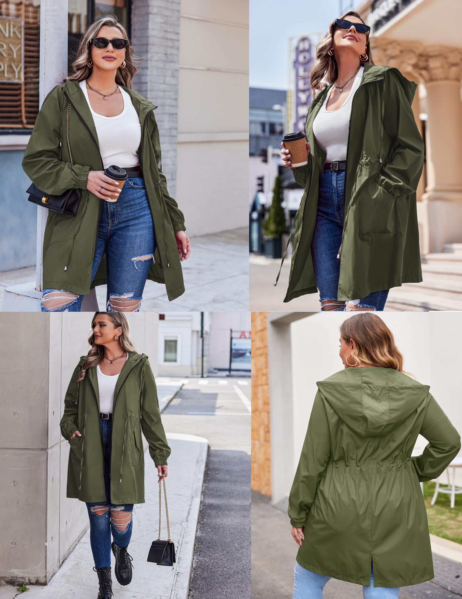 IN'VOLAND Women's Waterproof Rain Jacket Plus Size Long Hooded Windbreaker Lightweight Raincoat with Pockets - Perfect for Outdoor Hiking, Commuting & Travel
