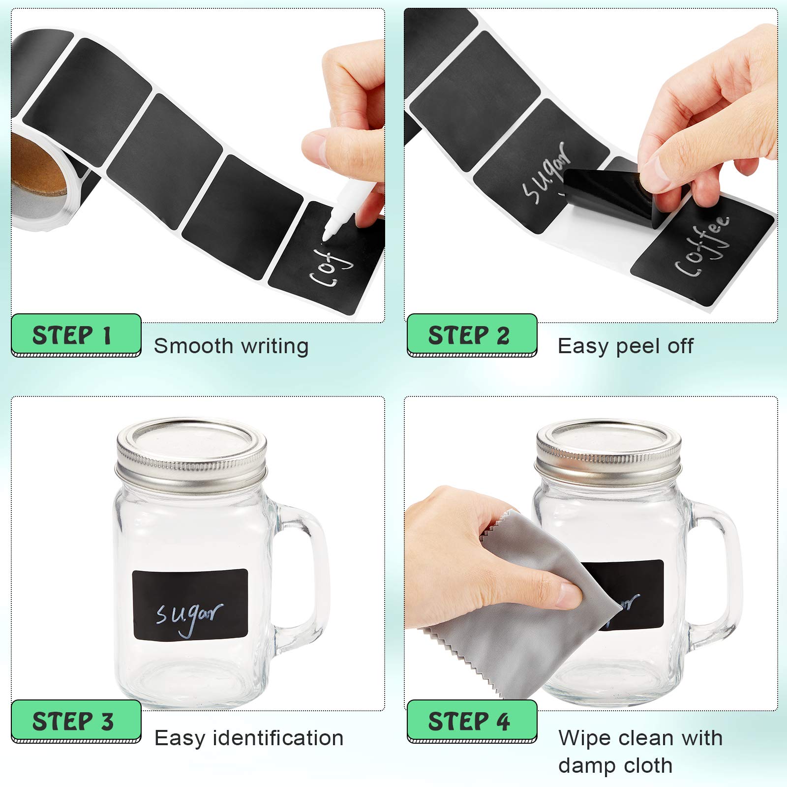 300 Pack Reusable Waterproof Chalkboard Labels Stickers - Includes 2 Liquid Chalk Markers for Jars, Storage Bins, Bottles - Perfect for Crafting, Kitchen Pantry Organization & Office Use (Rectangle & Wave Styles) - Ideal for Home, School and Business Labeling Needs