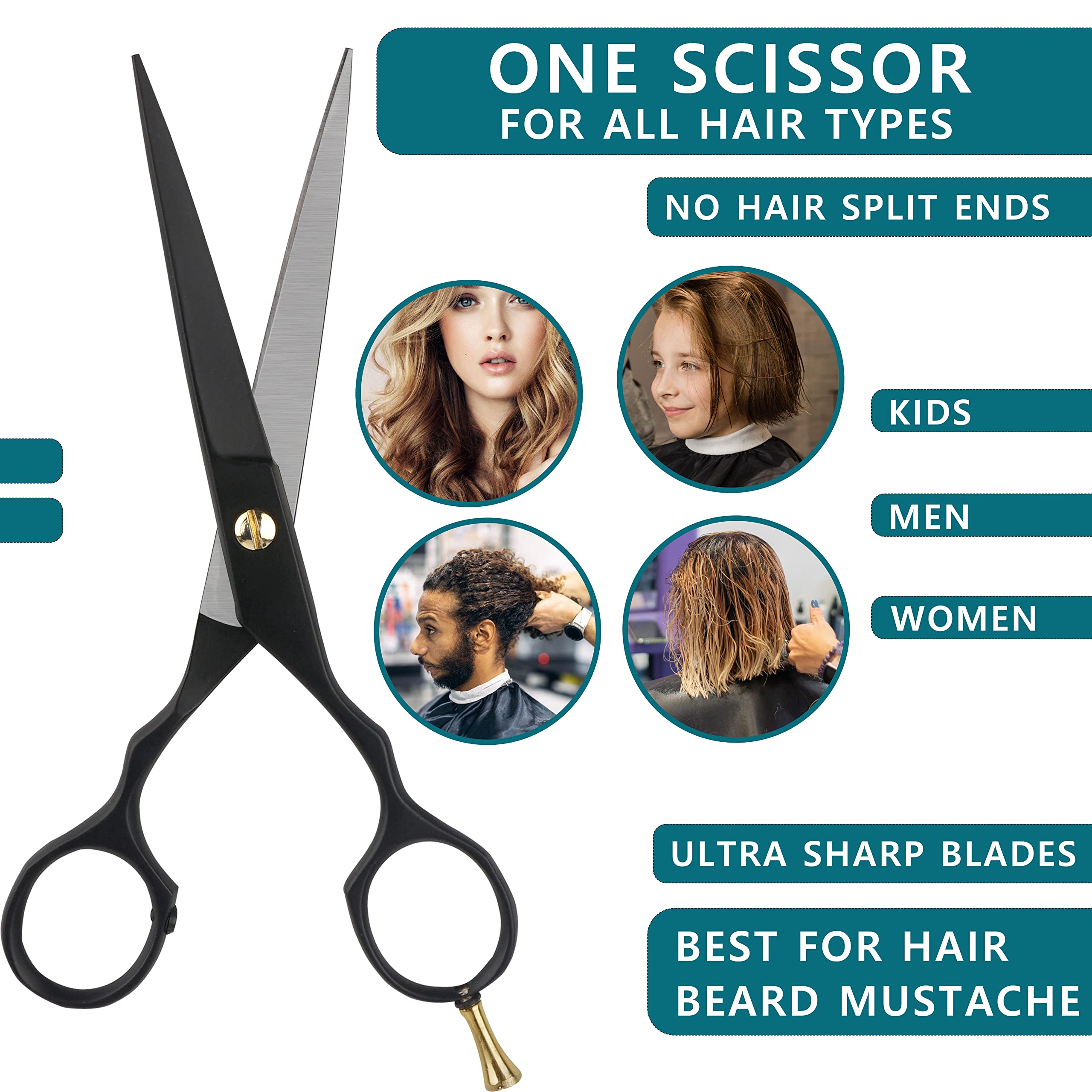 6.5'' Professional Hair Cutting Scissors - Ultra Sharp Barber Shears with Comb for Men, Women & Pets | Stylist-Grade Hairdressing Tools for Salon, Home & Pet Grooming