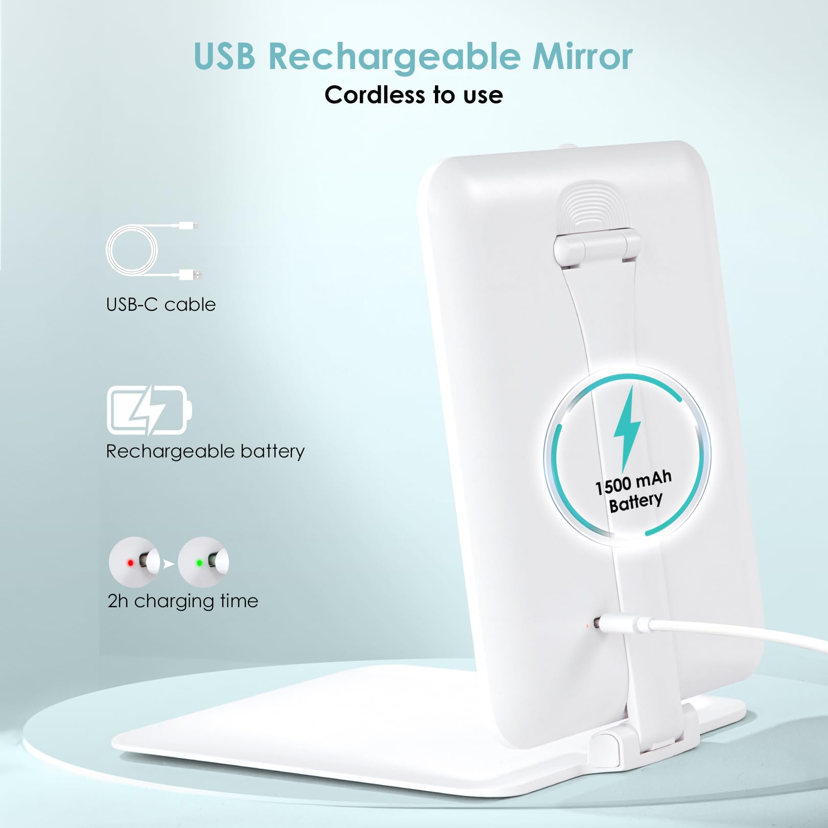 Rechargeable 10X Magnifying Travel Makeup Mirror with LED Lights - Adjustable Foldable Stand for Home & Travel