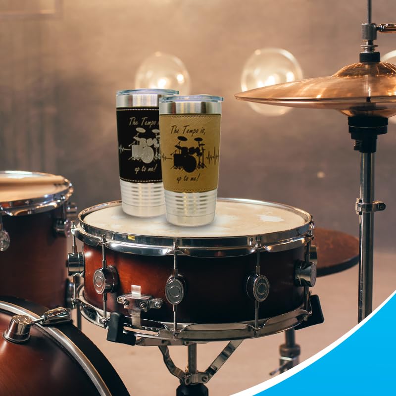 20oz Vacuum Insulated Stainless Steel Tumbler for Drummers & Music Lovers - Leakproof Travel Mug for Concerts, Camping, Gym & Outdoor Activities - Brown Thermal Coffee Cup