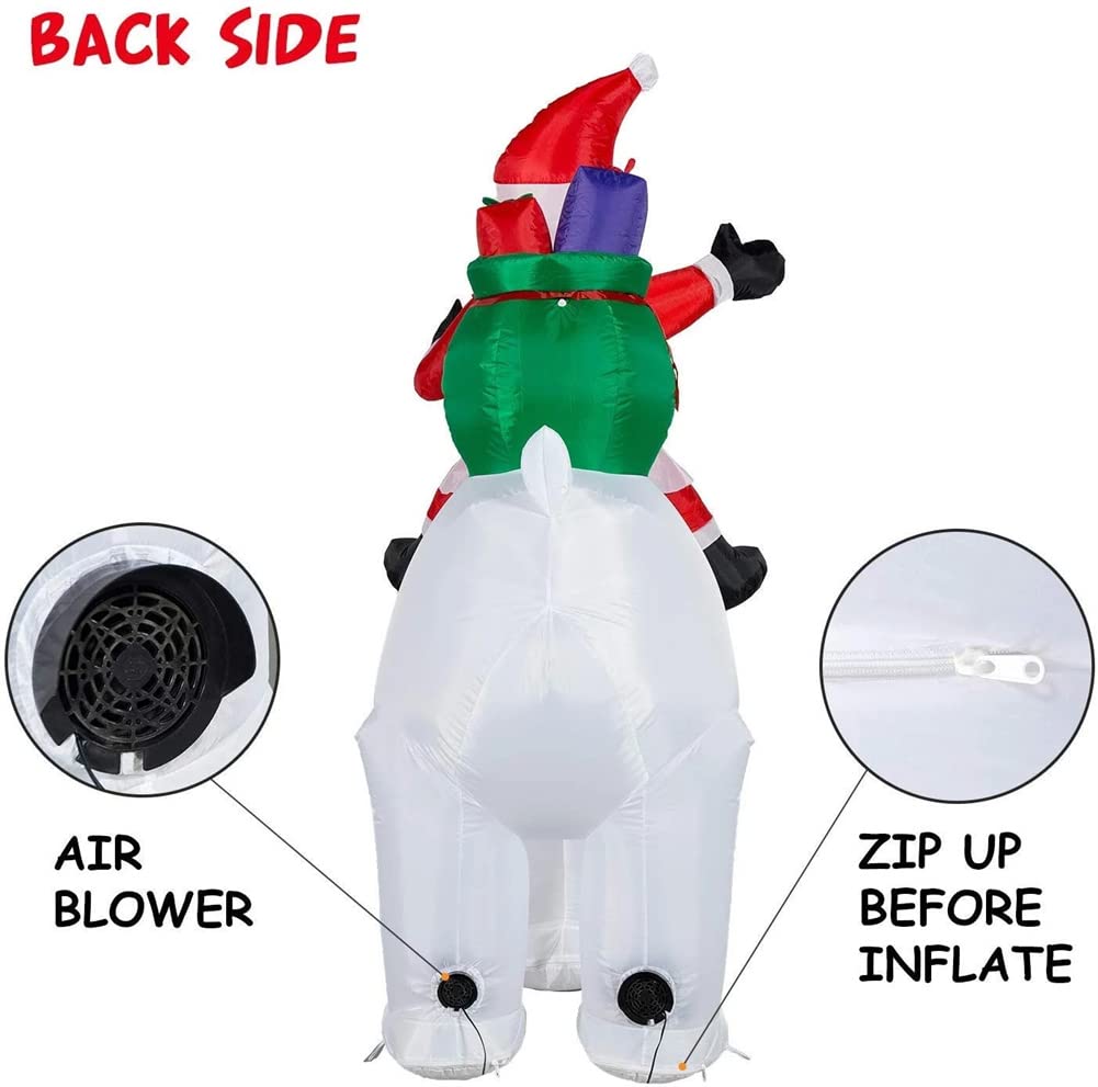 Giant Inflatable Santa Claus Riding Polar Bear with Shaking Head - Christmas Inflatable Decor for Home, Outdoor, Yard & Garden - Perfect for Holiday Parties, Neighborhood Displays & Festive Lighting