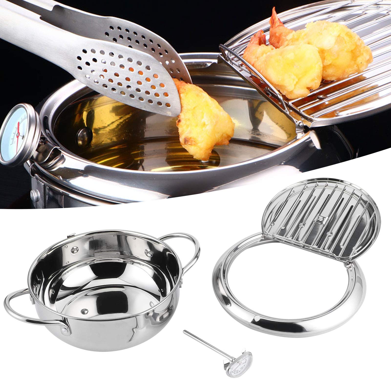 Premium 24cm Stainless Steel Frying Pan with Built-in Thermometer - Japanese Style Induction Compatible Skillet for Perfect Cooking | Ideal for Sautéing, Frying & Small Batch Cooking in Home Kitchens