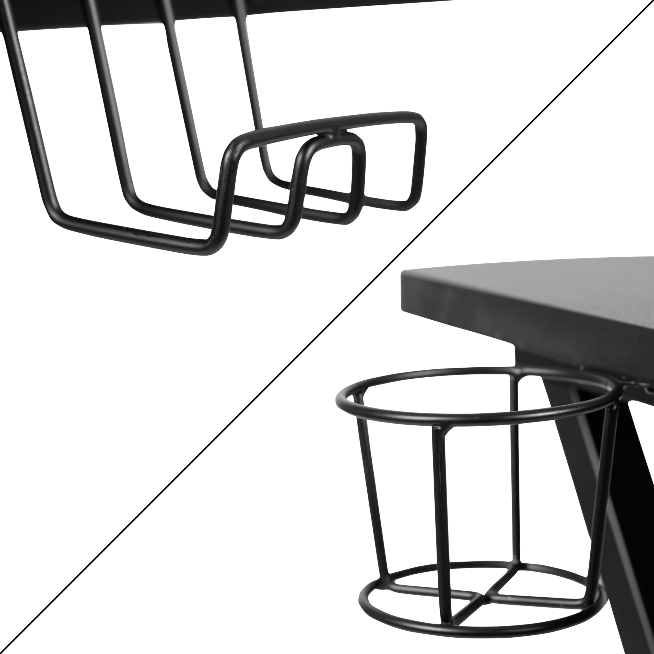 Black Pink Gaming Desk Set with Cup Holder & Headphone Hook for PC Setup