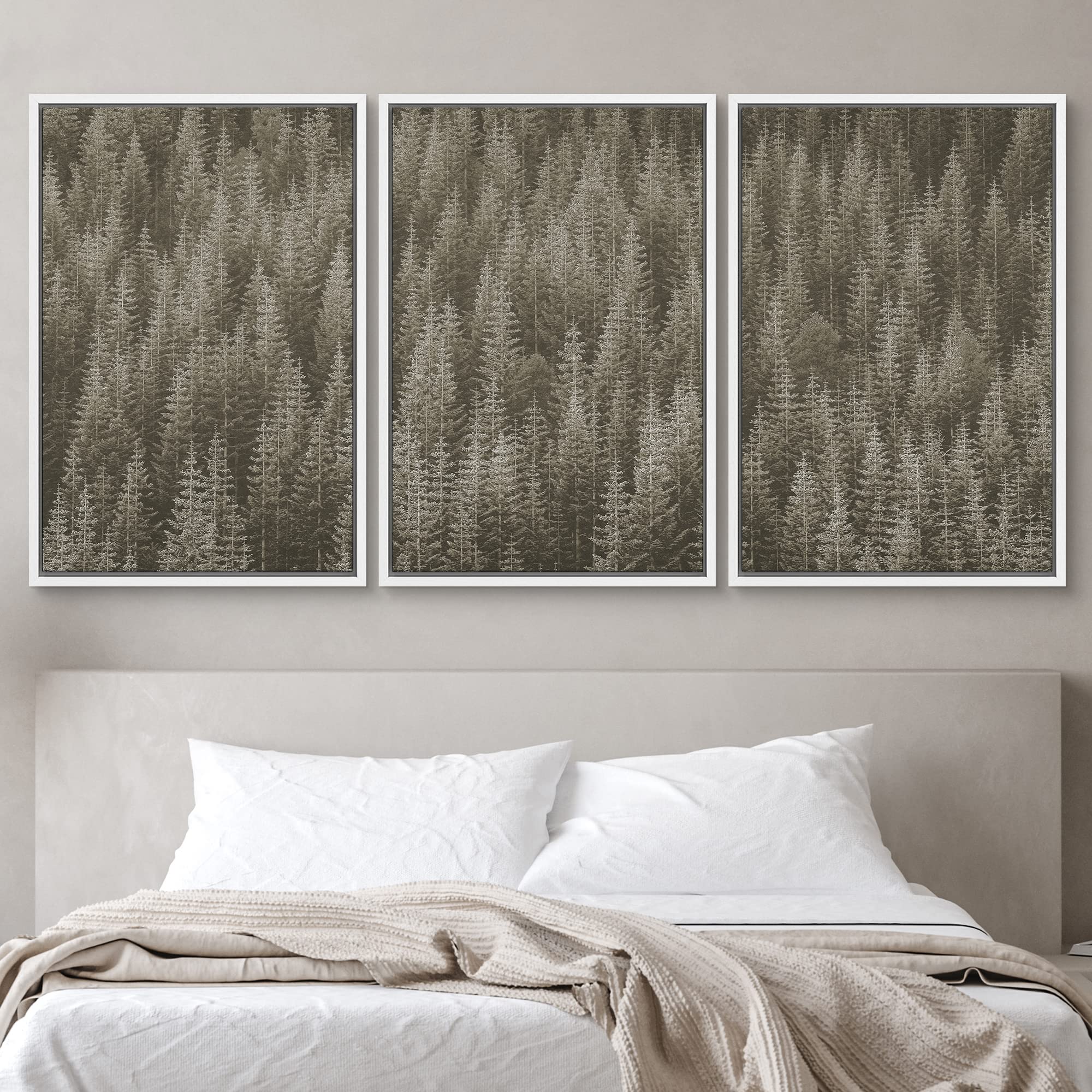 Framed Canvas Print Wall Art - Woodland Nursery Decor Set, Black & White Forest Valley Nature Wilderness Modern Art, Rustic Style for Living Room, Bedroom, Office - 16x24 Inches - Perfect for Home Decor, Gifts & Interior Design