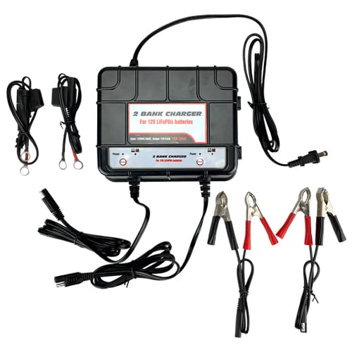 Banshee Lithium LiFePO4 12V 2 Bay Smart Battery Charger & Maintainer - for Cars, Motorcycles, Trucks, Boats - Perfect for Long-Term Storage & Winter Battery Care