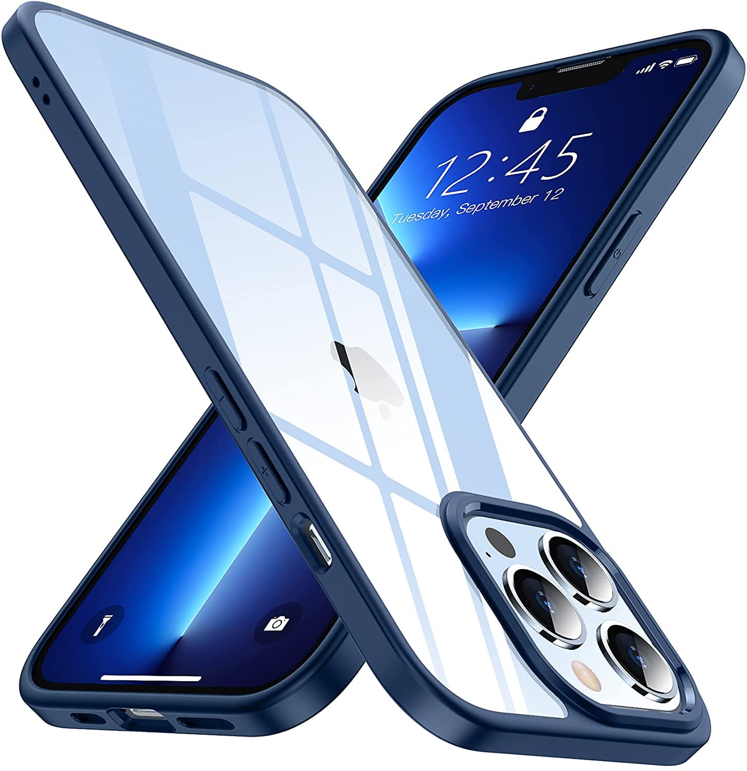 SPIDERCASE Crystal Clear iPhone 13 Pro Max Case - Slim Thin Protective Phone Cover (Blue/Clear) - Anti-Yellowing, Scratch Resistant - Perfect for Everyday Use, Work & Travel