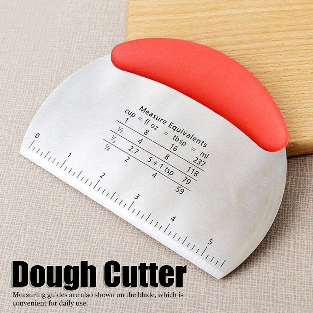 Stainless Steel Dough Scraper with Measurement Scale - 16x12cm Baking Tool for Pastry, Pizza, Cake & Butter - Perfect for Home Baking, Cooking & Kitchen Use (Red)