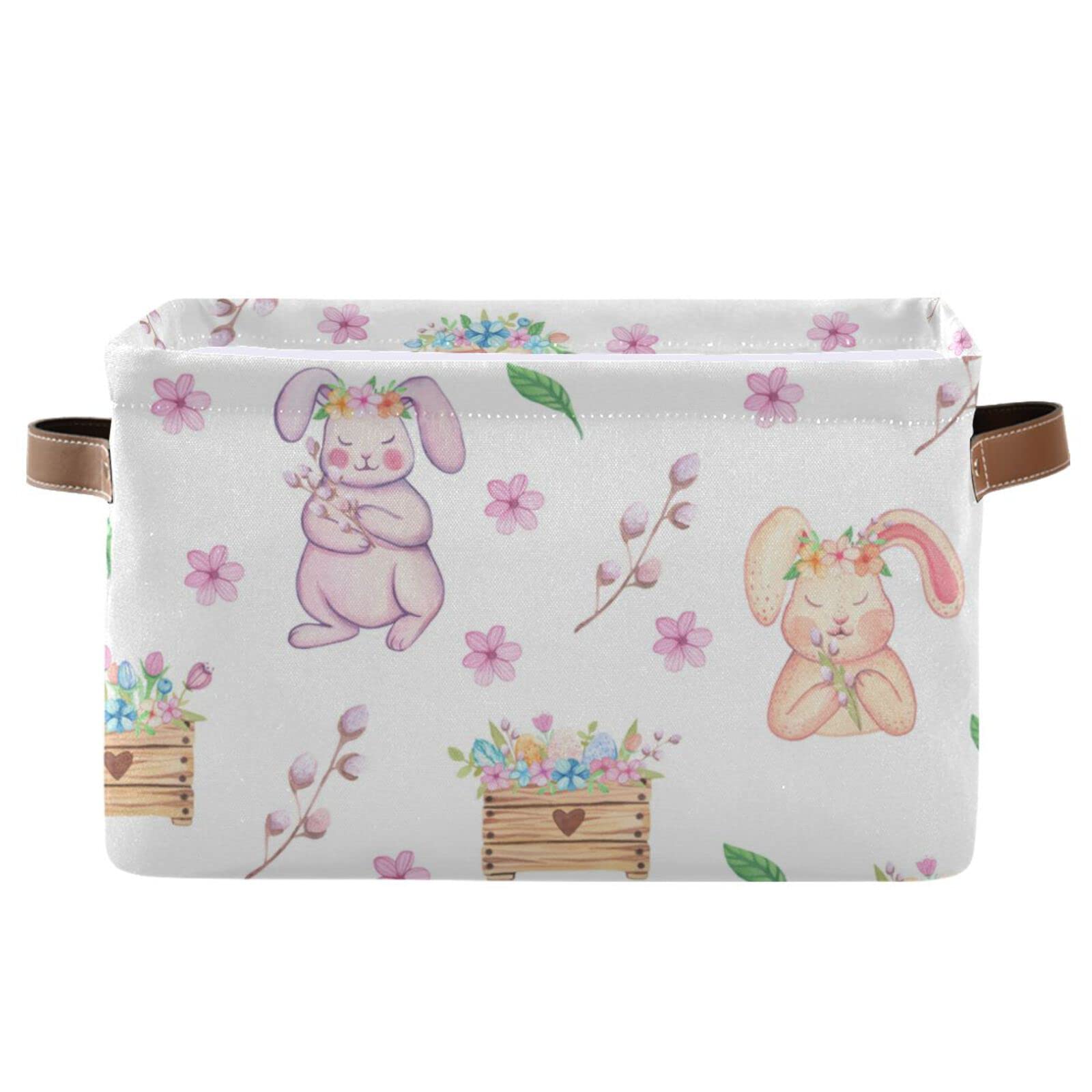 Rabbit-Themed Fabric Storage Bin - Foldable Organizer Basket for Baby Clothes, Dog Toys & Books | Spring Animal Design Storage Box for Shelves, Closet & Nursery (1-Pack) - Perfect for Kids' Room Organization & Pet Toy Storage