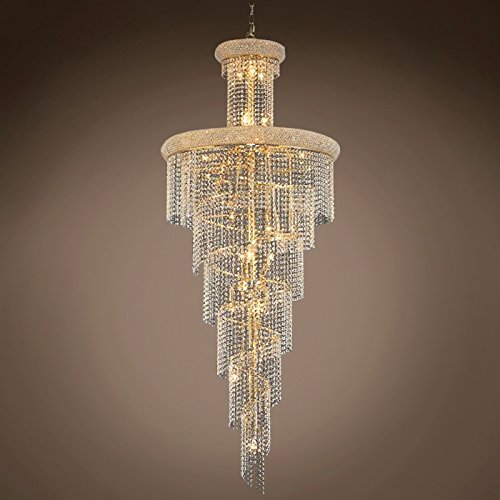 30 Inch Gold Spiral Chandelier with 28 Lights & Clear Swarovski Crystals - Elegant Dining Room Lighting for Home Decor