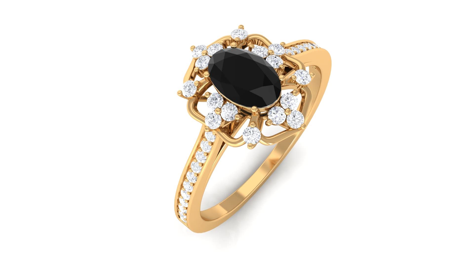 3/4 CT Black Onyx and Diamond Ring in 14K Gold - Vintage Inspired Engagement Ring for Women, Elegant Black Onyx Jewelry Gift for Anniversary, Wedding, or Special Occasions