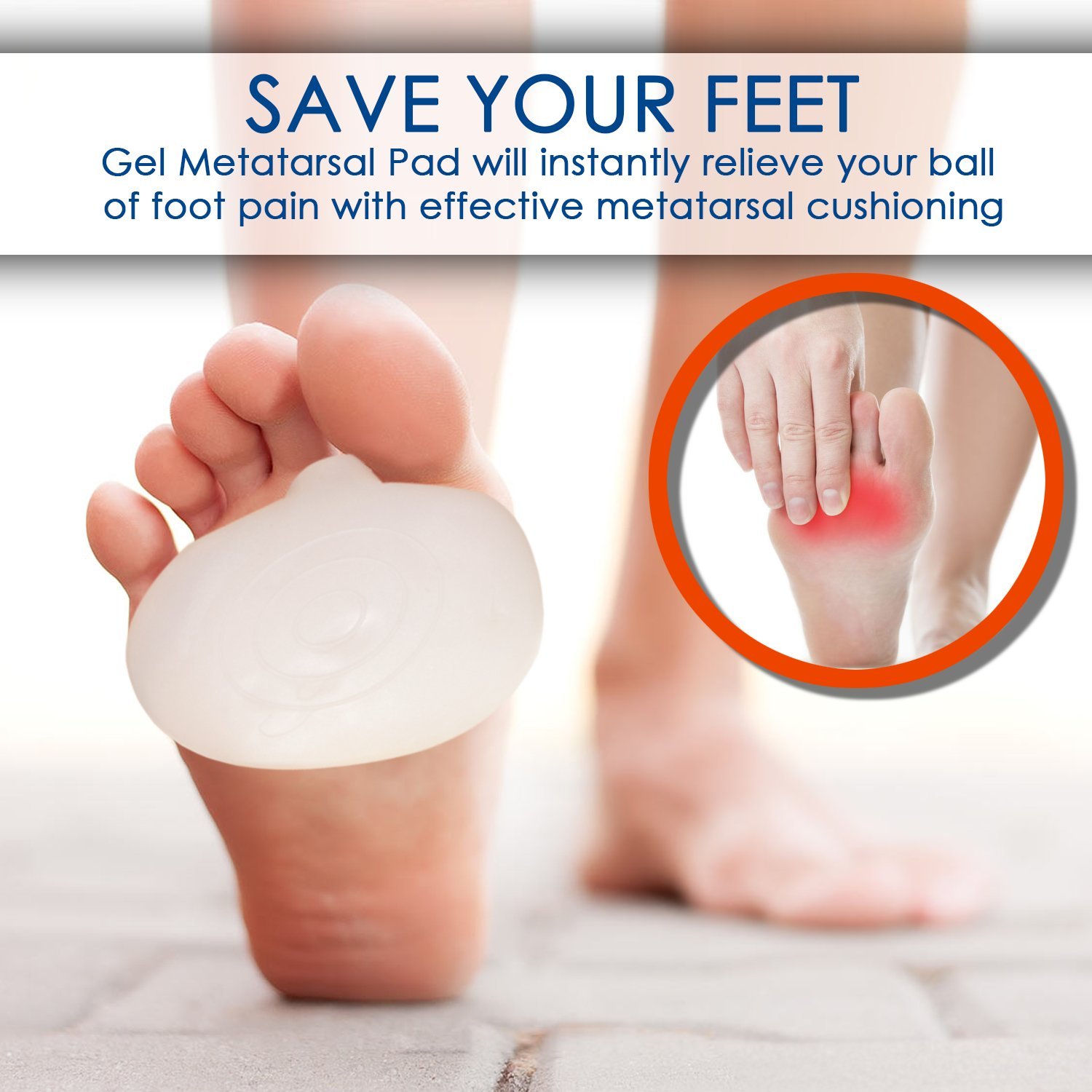2 Pairs Gel Metatarsal Pads for Ball of Foot Pain Relief - Cushioned Insoles for Men & Women - Arch Support & Shock Absorption - Perfect for Running, Walking & High Heels Comfort