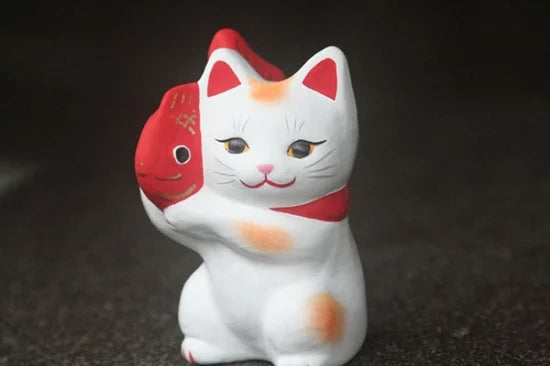 Nagahama Doll Japanese Maneki Neko (Beckoning Cat) White Lucky Cat Figure - Authentic Japanese Good Luck Charm for Home & Office Decor