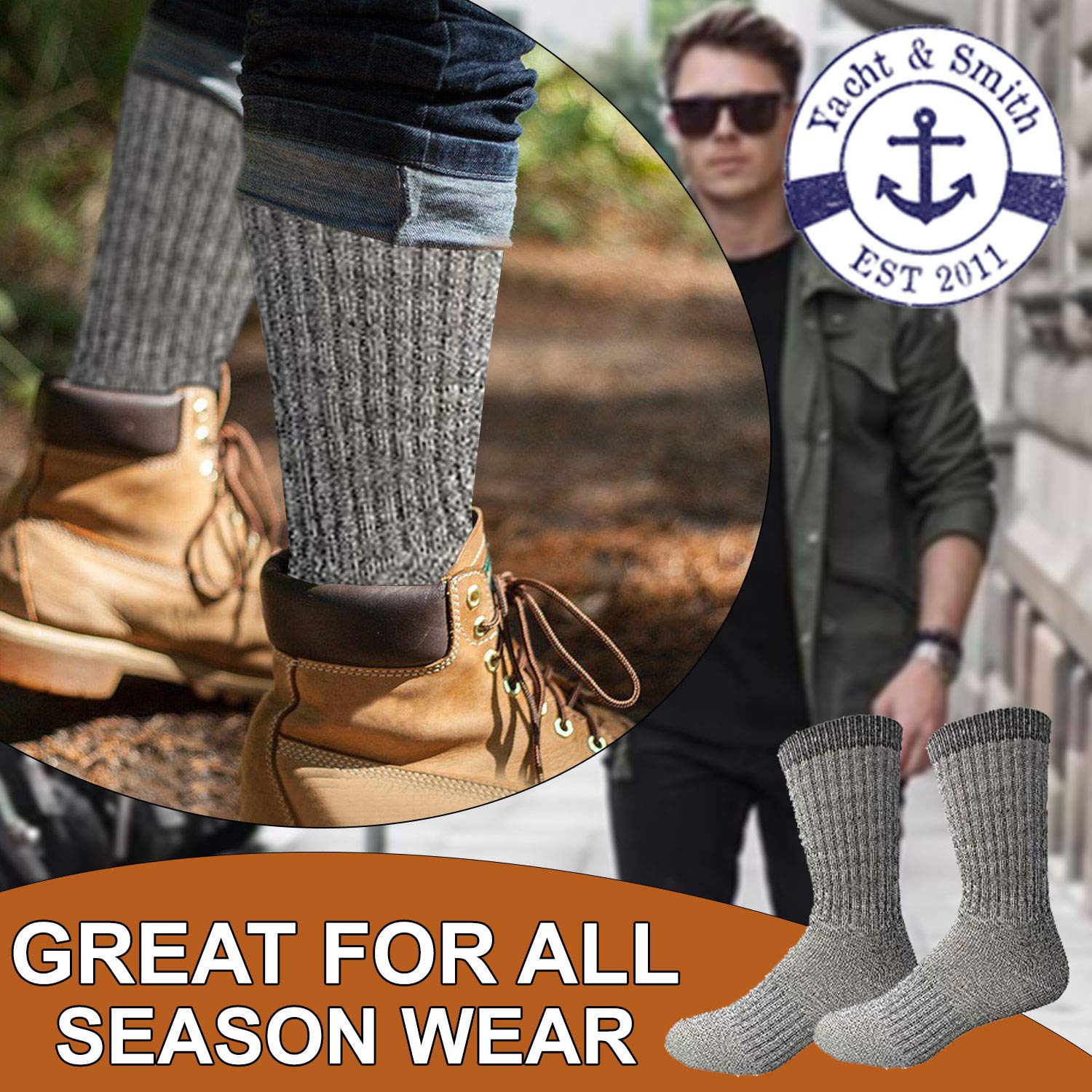 Yacht & Smith Wholesale Bulk Merino Wool Thermal Hiking Boot Socks for Men, Women & Kids - Warm Winter Socks for Outdoor Activities, Camping & Snow Sports