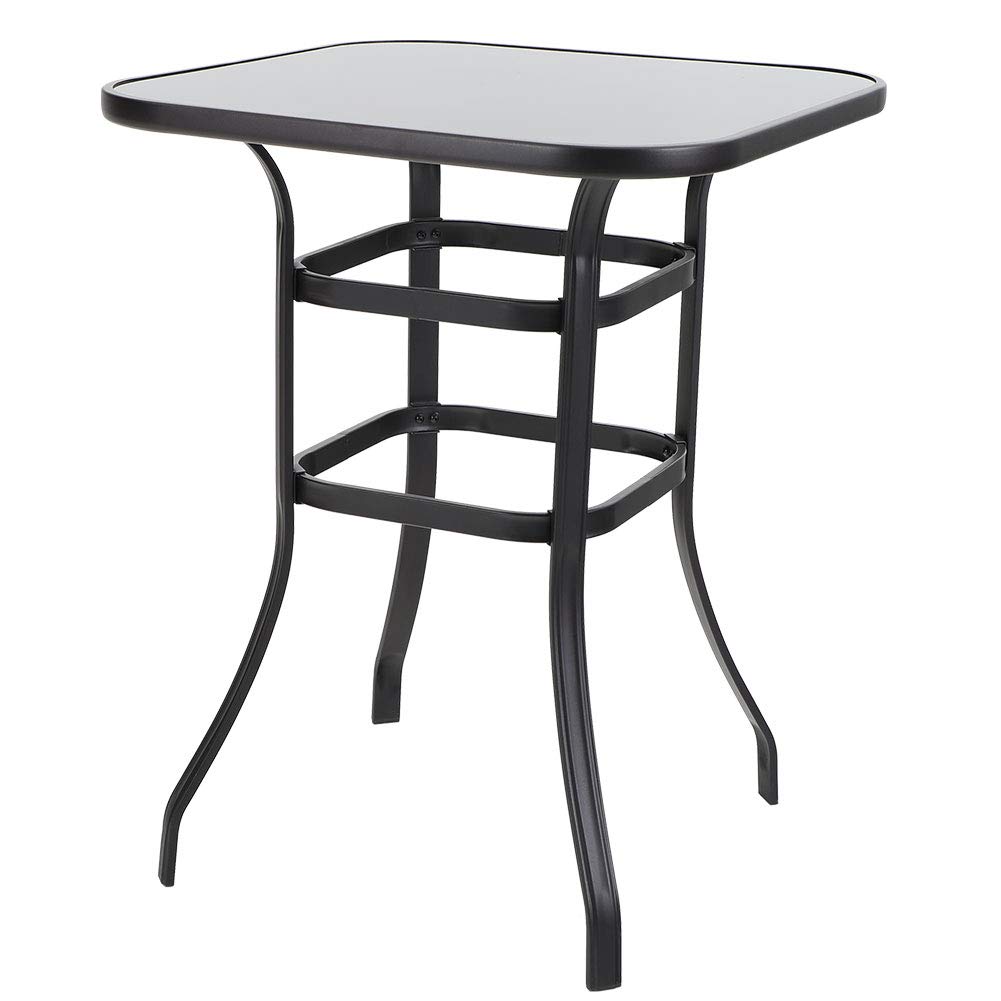 PHI VILLA 36 Inch Outdoor Bar Table - Black Metal Frame with Tempered Glass Top - Tall Patio Bistro Table for Garden, Poolside, Deck or Balcony - Weather-Resistant High Top Dining Table for Outdoor Entertaining