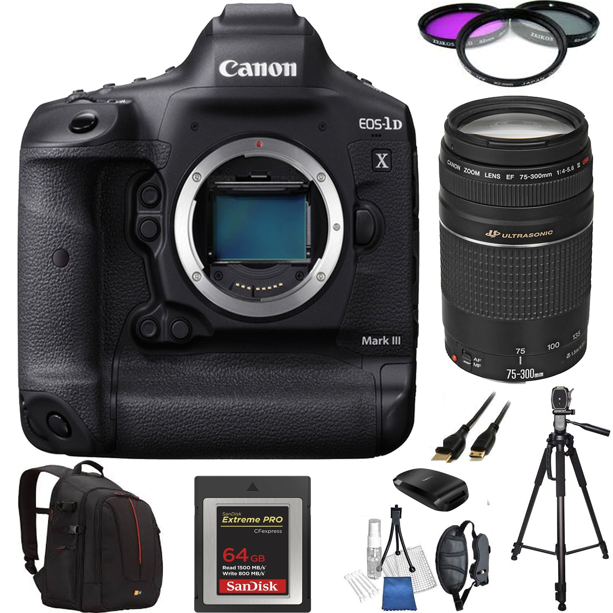 Canon EOS 1D X Mark III DSLR Camera with EF 75-300mm f/4.5-5.6 III Lens Kit - 64GB SanDisk Card & 72