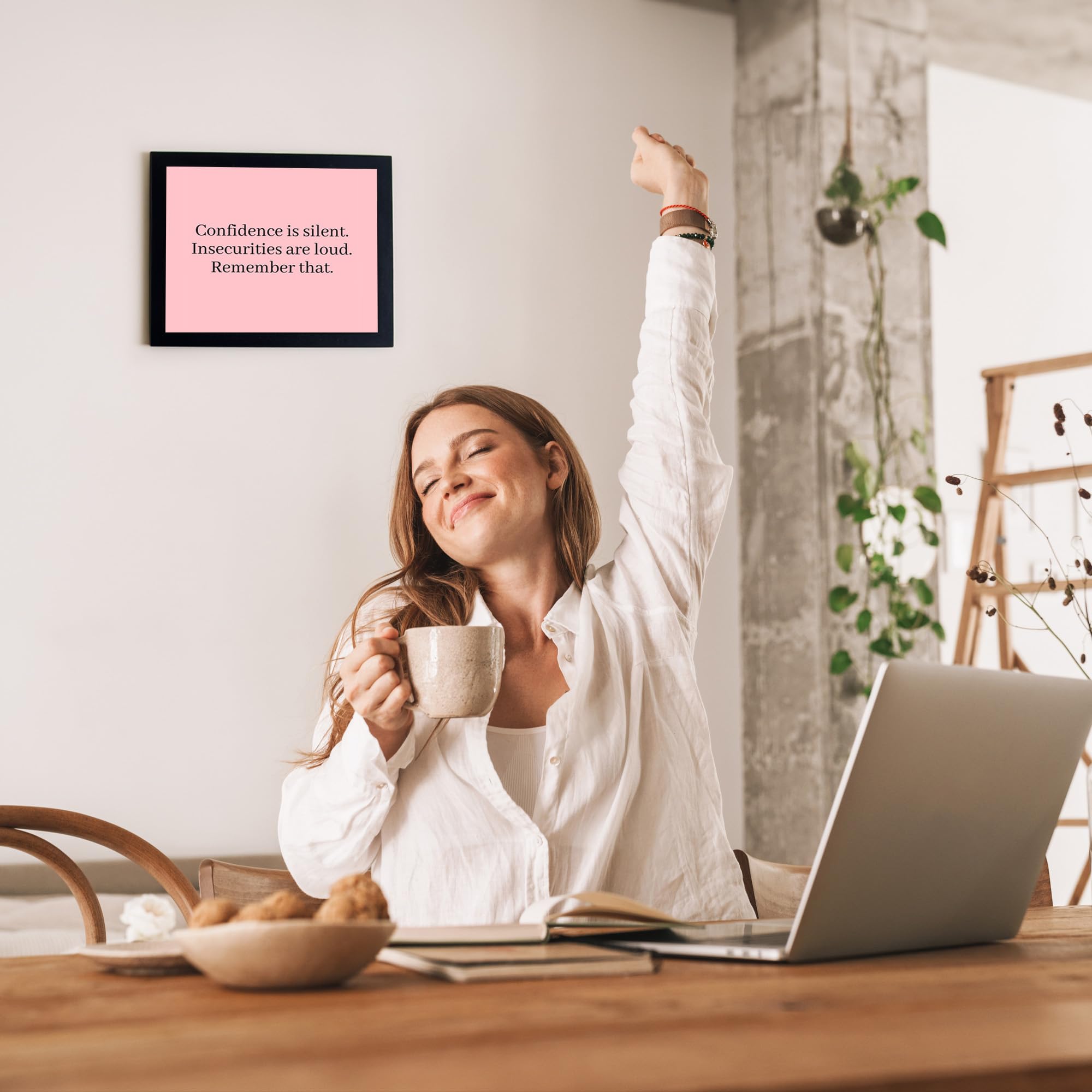 Confidence Is Silent - Inspirational Motivational Wall Art, Typographic Pink Print for Living Room, Bedroom, Home, Office Decor, Unframed 10x8, Perfect for Gifts & Room Makeovers