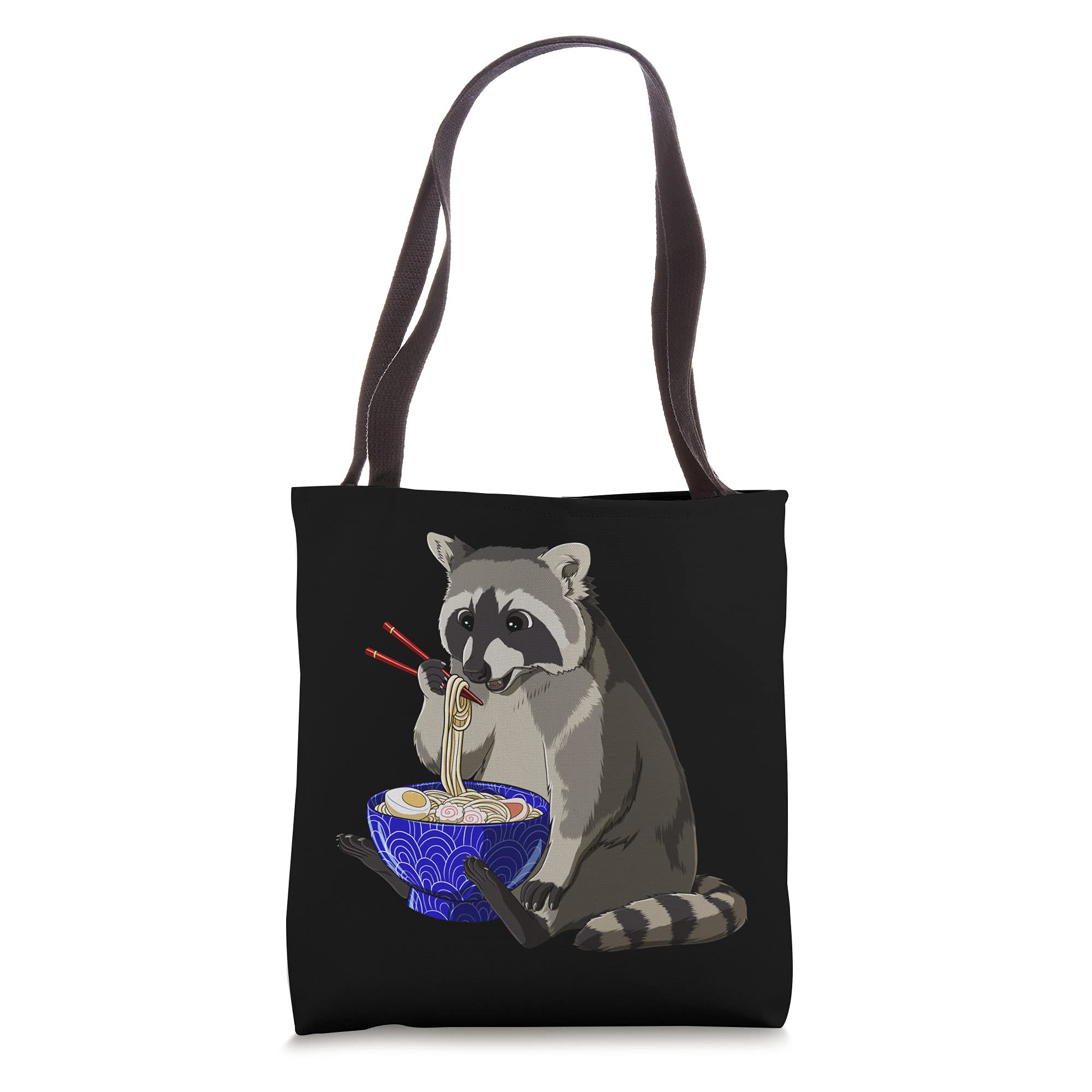 Japanese Noodles Kawaii Ramen Bowl Funny Raccoon Tote Bag - Cute Anime Themed Reusable Shopping Bag for Ramen Lovers, Cosplay & Kawaii Fashion Accessories