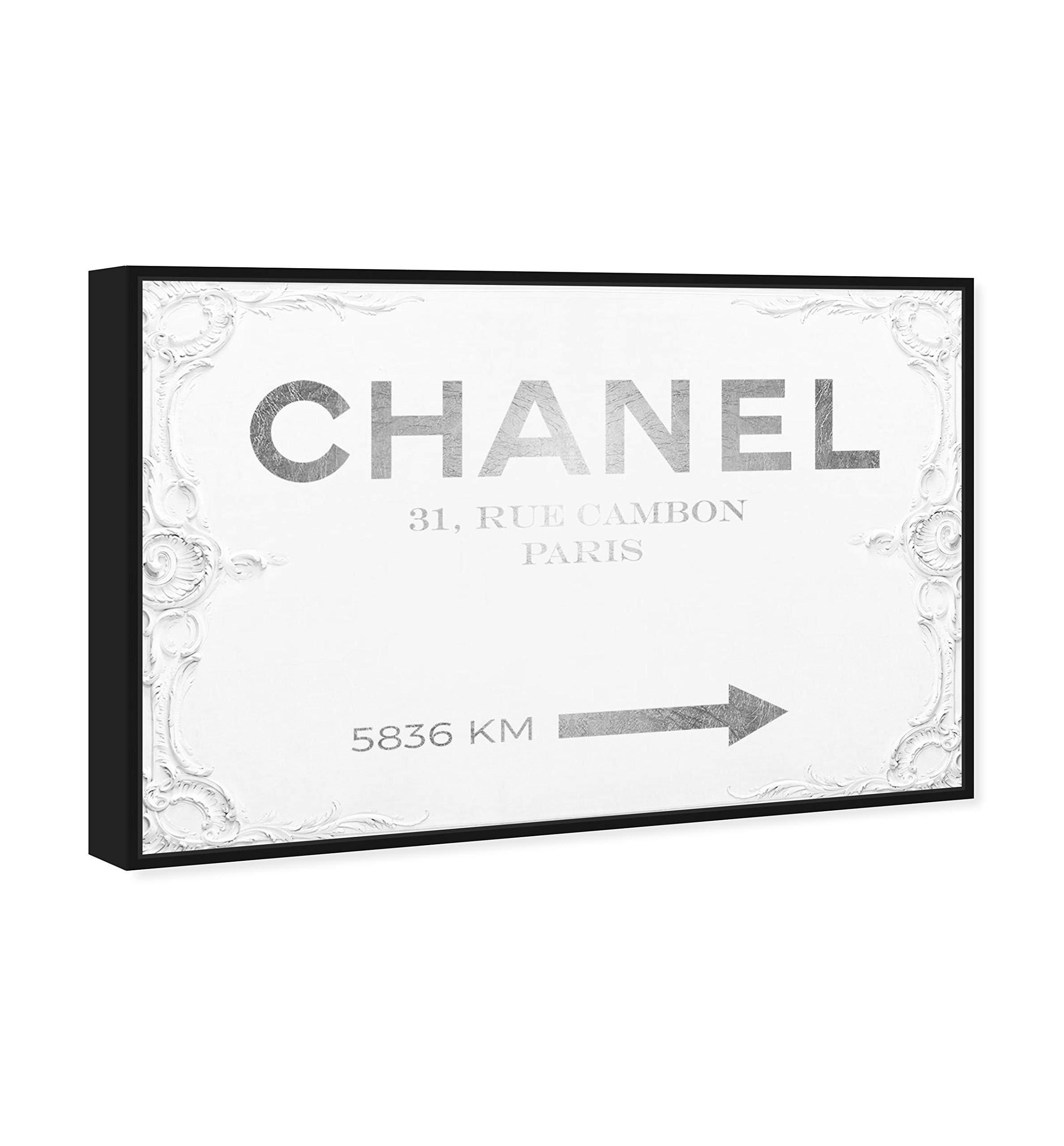 Oliver Gal Artist Co. Contemporary 20x30 Inch Couture Road Sign Rococo Framed Canvas Wall Art - White | Perfect for Bedroom, Living Room & Office Decor