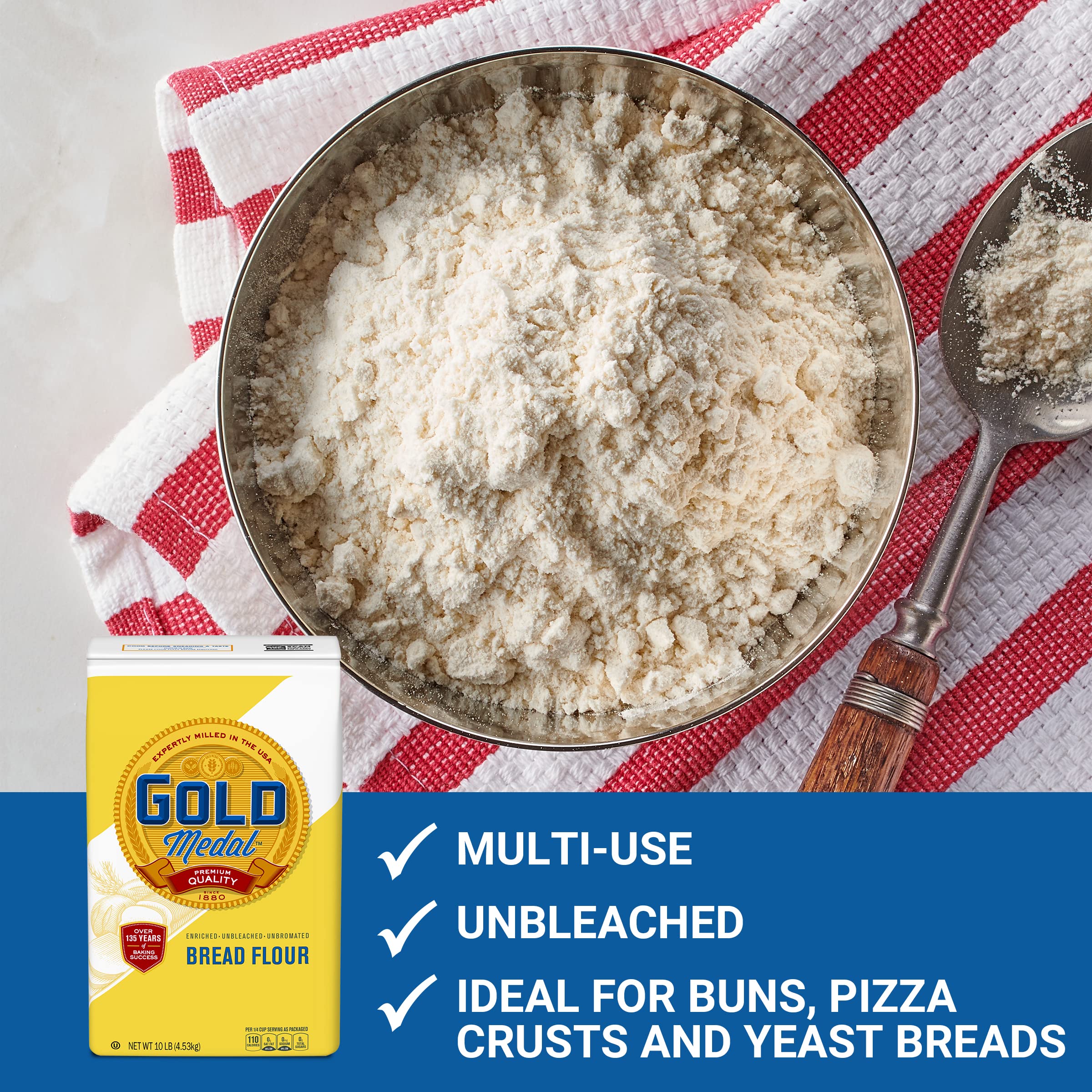 Premium Unbleached Bread Flour - Gold Medal 10 lb Bag | High Protein for Artisan Baking, Homemade Bread & Pastries | Perfect for Sourdough, Pizza Dough & More