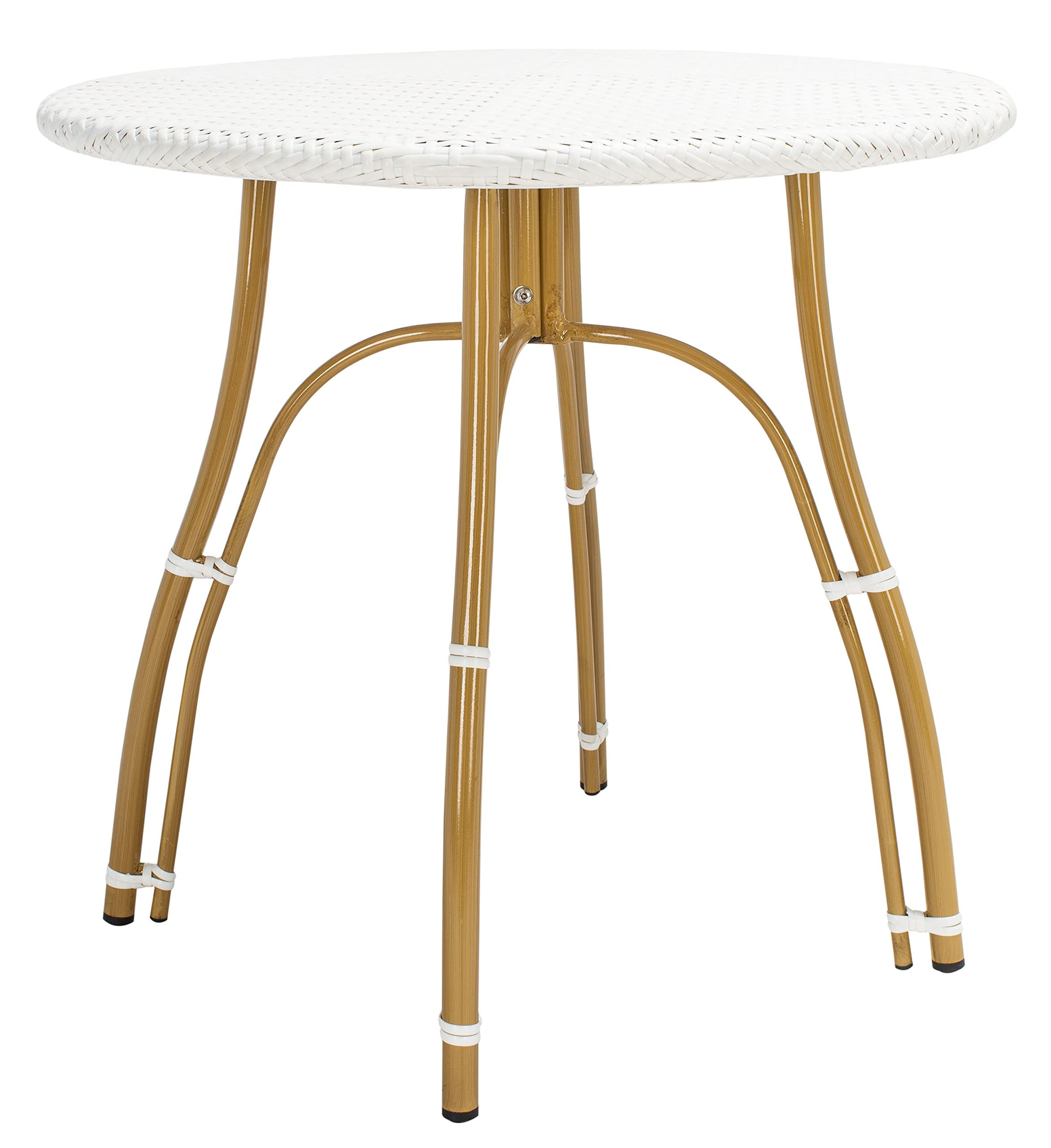 SAFAVIEH PAT4011C Outdoor Rattan Bistro Table - Weather-Resistant White Wicker Dining Set for Patio, Garden, Poolside & Balcony - Perfect for Outdoor Entertaining & Relaxation