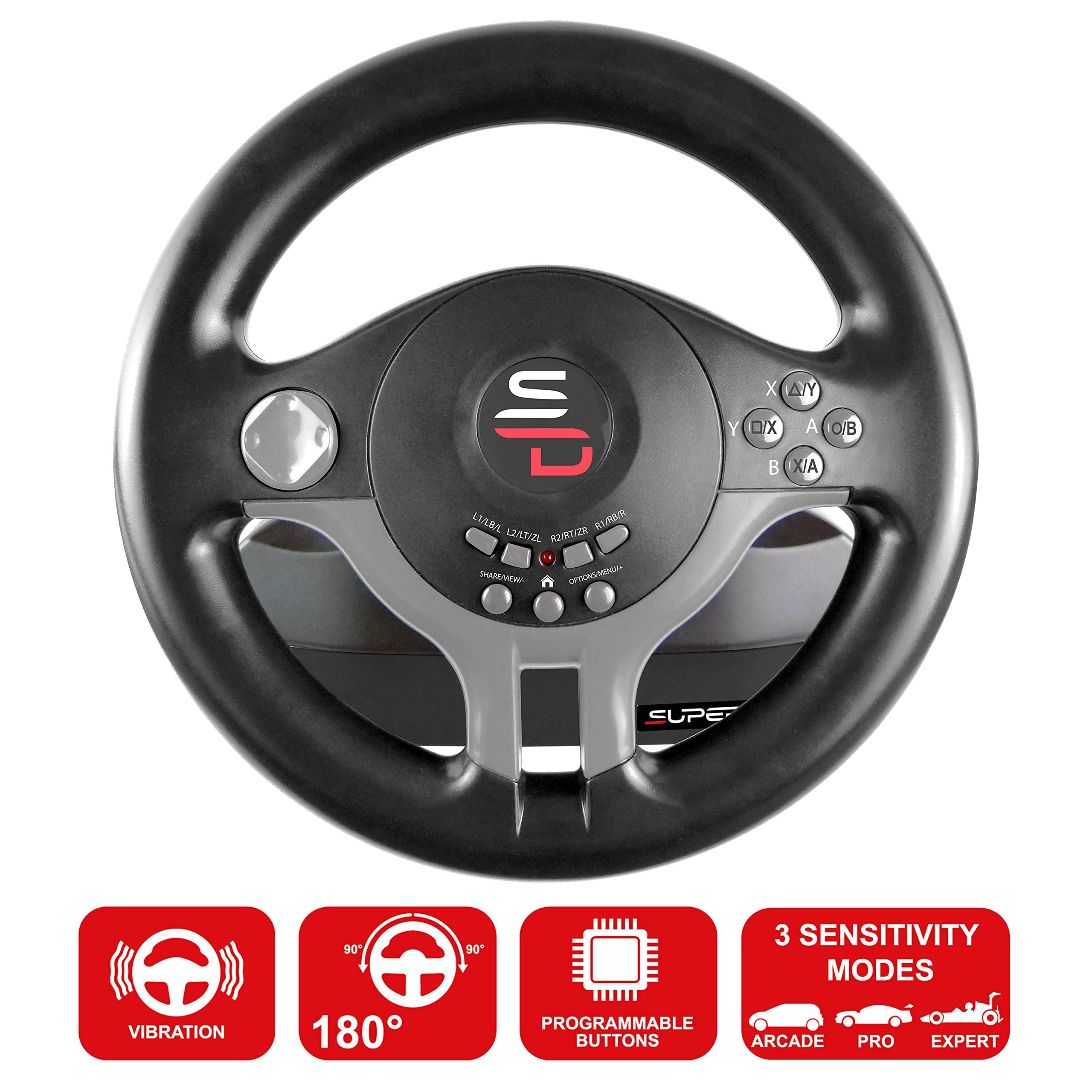 SUBSONIC Superdrive SV200 Racing Steering Wheel with Pedals & Paddle Shifters - Compatible with Nintendo Switch, PS4, Xbox One & PC - Perfect for Gear Club Unlimited 2 (Definitive Edition) - Realistic Driving Experience for Racing Games & Simulation