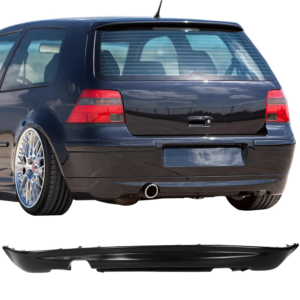 IKON MOTORSPORTS Rear Bumper Lip for 1999-2005 VW Volkswagen Golf MK4 - 25AE Style Unpainted Black PU - Perfect for Car Enthusiasts & Street Racing Upgrades