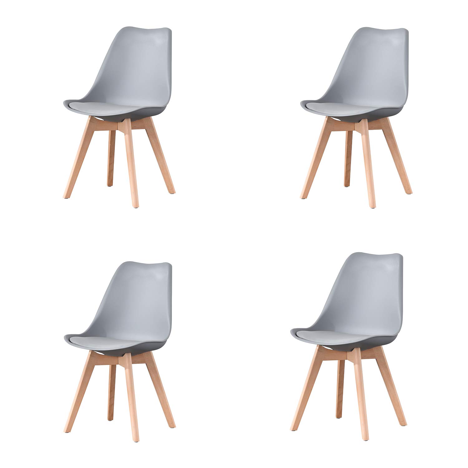 4-Piece Scandinavian Modern Dining Chair Set with PU Cushions - Mid-Century Shell Accent Chairs for Living Room, Bedroom & Kitchen (Gray) - Perfect for Small Spaces & Contemporary Home Decor