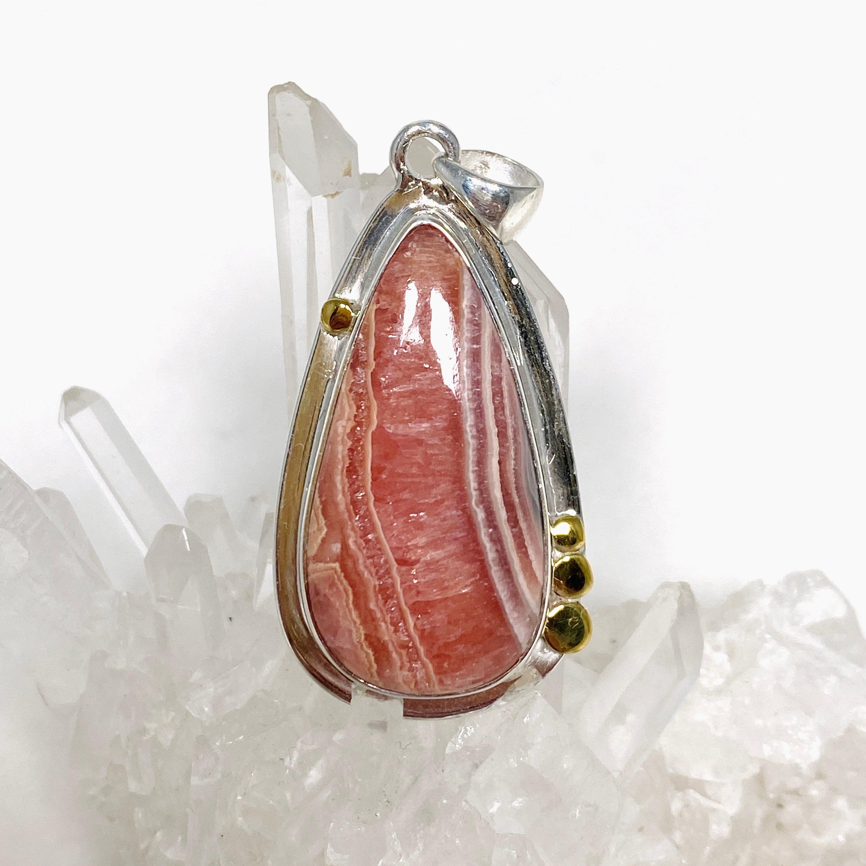 Rhodochrosite Teardrop Pendant Necklace with Brass Accents KPGJ4327 - Elegant Jewelry for Women, Perfect for Date Night & Special Occasions