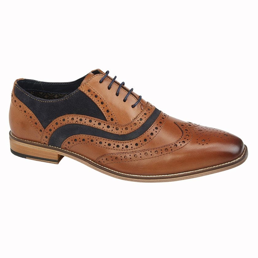 Premium Harry Tan Leather Navy Suede Brogue Oxford Shoes for Men - Classic Formal Dress Shoes for Business, Weddings & Special Occasions