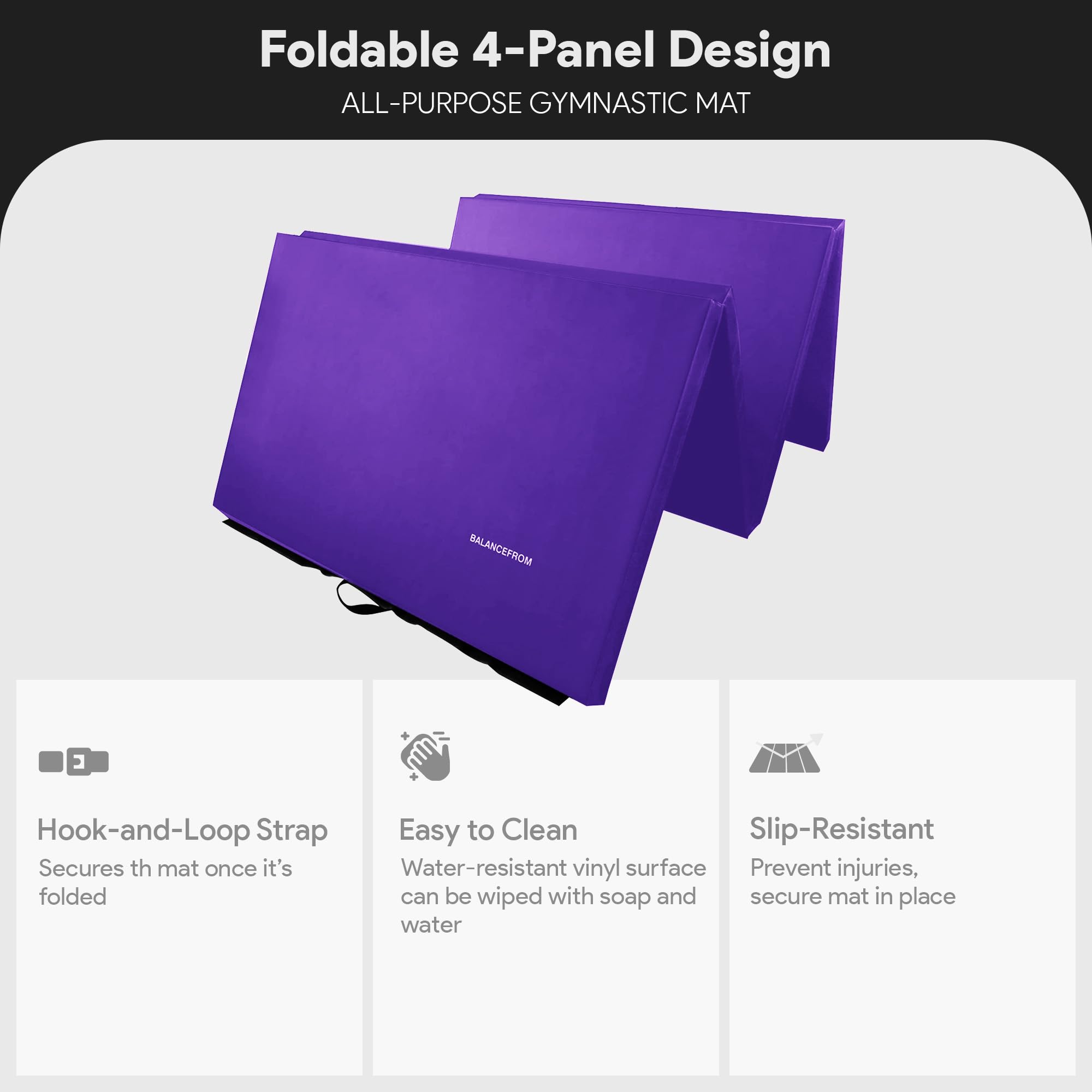 BalanceFrom Foldable Gymnastics Mat for Home Gym, Exercise & Tumbling - Non-Slip Yoga Mat for Kids, Adults, Fitness & Martial Arts Training