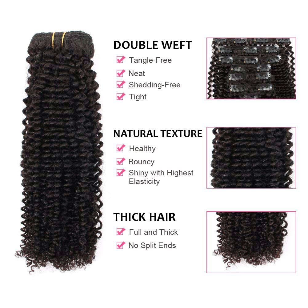 ABH AMAZINGBEAUTY Kinky Curly Clip-in Hair Extensions 3C/4A - 100% Remy Human Hair Double Wefts for African American Women - 120g #1B Natural Black 22 Inch - Perfect for Daily Styling, Special Occasions & Protective Hairstyles