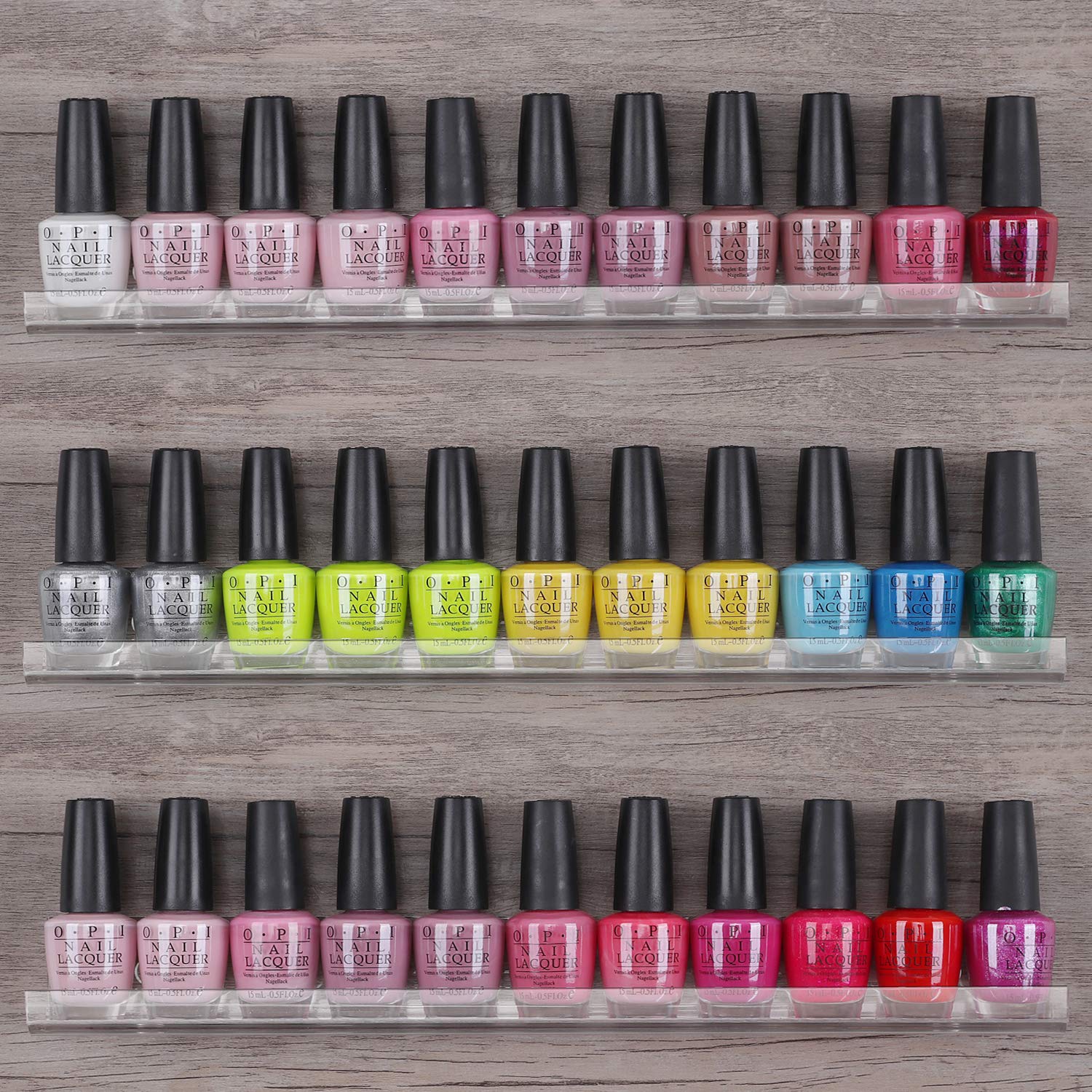 Makartt Acrylic Nail Polish Organizer Wall Shelf - Clear Nail Polish Display Rack Holds 33-45 Bottles (3-Pack) with Screws - Perfect for Salon, Home Nail Station & Professional Nail Technician Storage