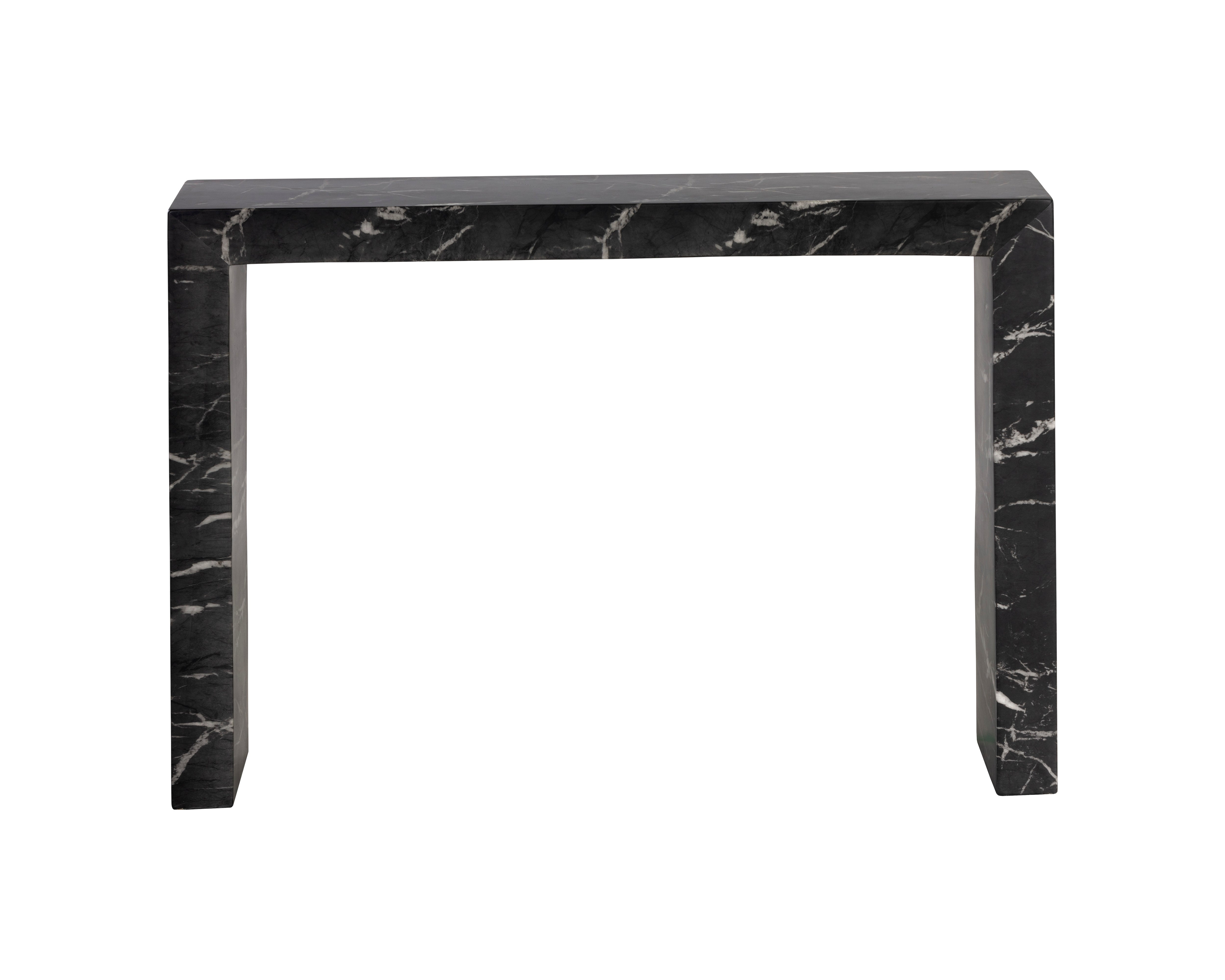 Modern Axle Console Table with Marble-Look Top - Black Finish for Entryway, Living Room, or Hallway Decor