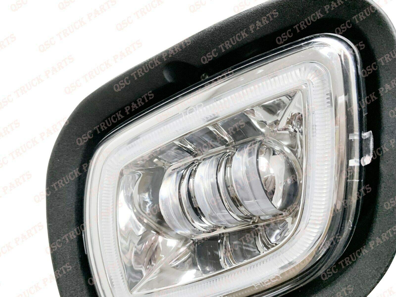 QSC Full LED Chrome Fog Lights with Halo for Freightliner Cascadia 2008-2017 - Durable Truck Lighting for Night Driving & Bad Weather Conditions